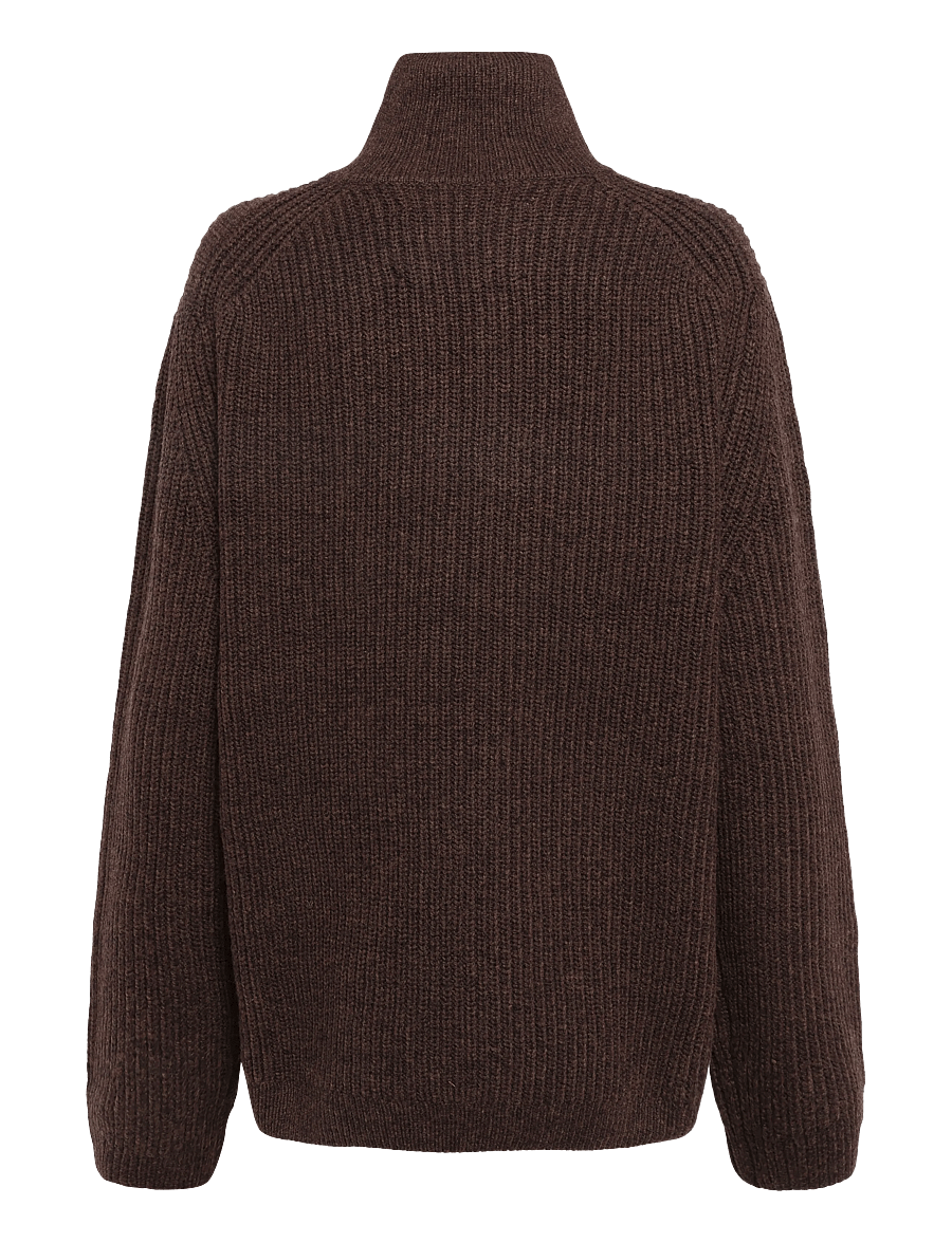 Garment Project - Half Zip Wool Knit - Brown Melange - halfzip strik - brown - 1