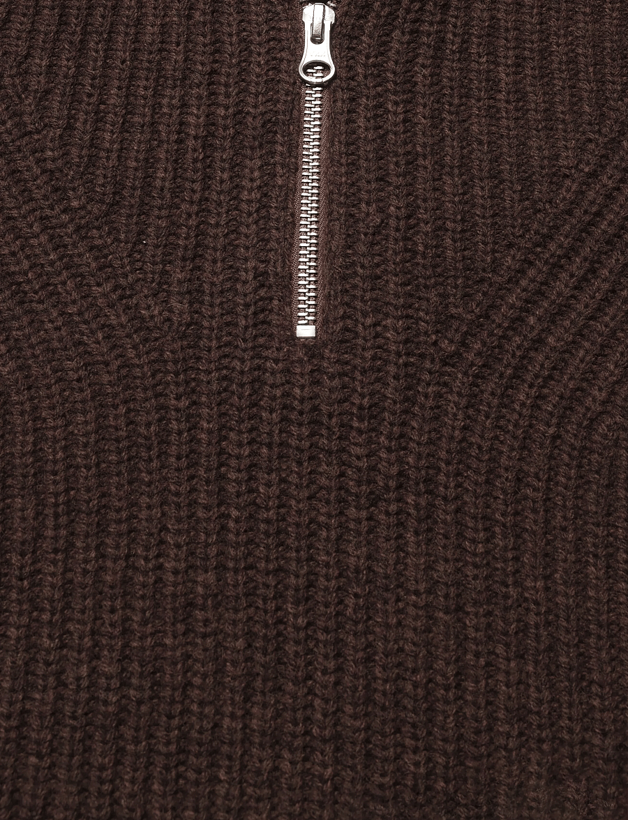 Garment Project - Half Zip Wool Knit - Brown Melange - halfzip strik - brown - 2