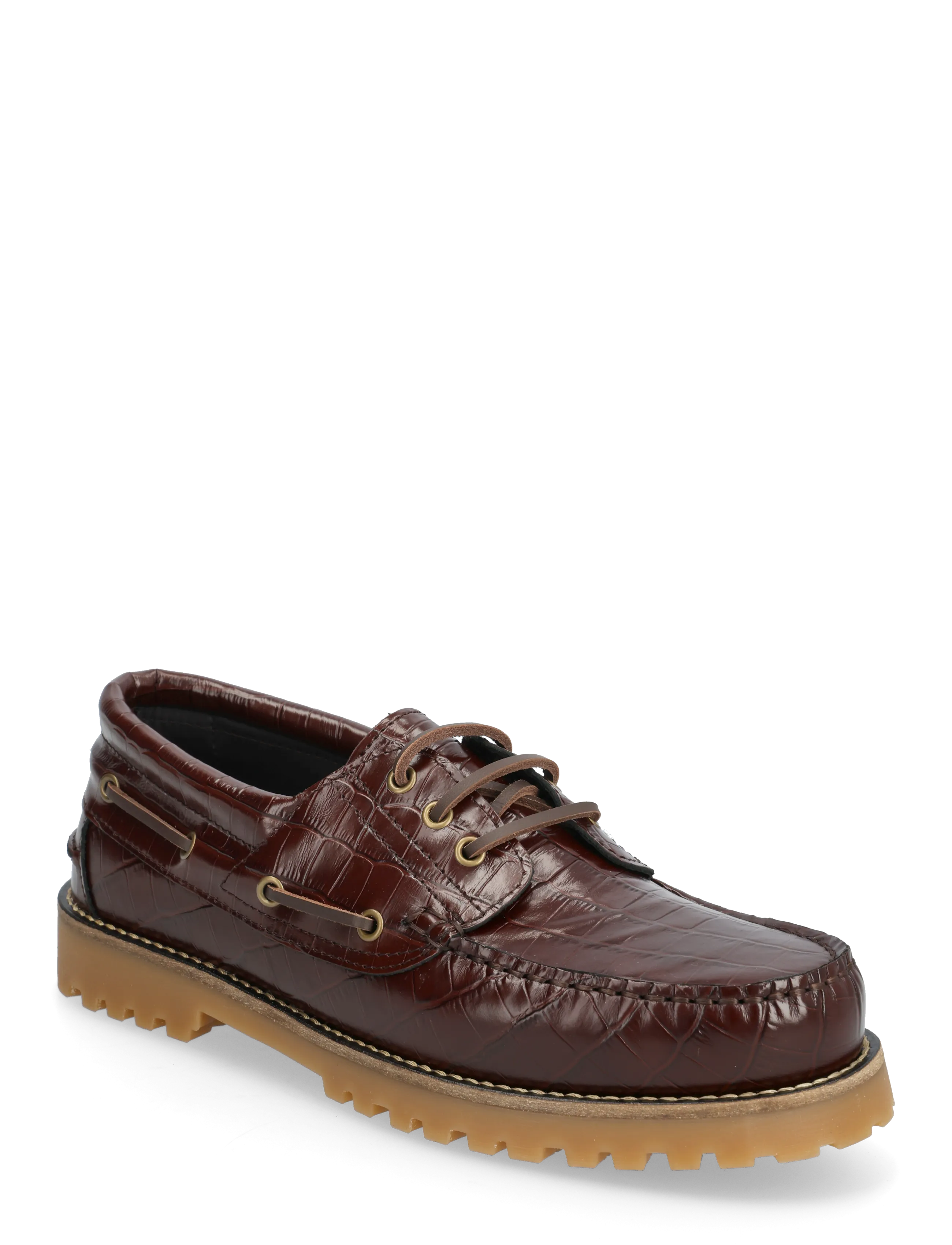 Garment Project Ollie Boat Shoe - Brown Croco Leath - Garment Project - BROWN / brown