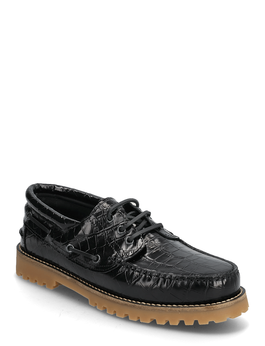 Garment Project - Ollie Boat Shoe - Black Croco Leath - achetez selon l'occasion - black - 0