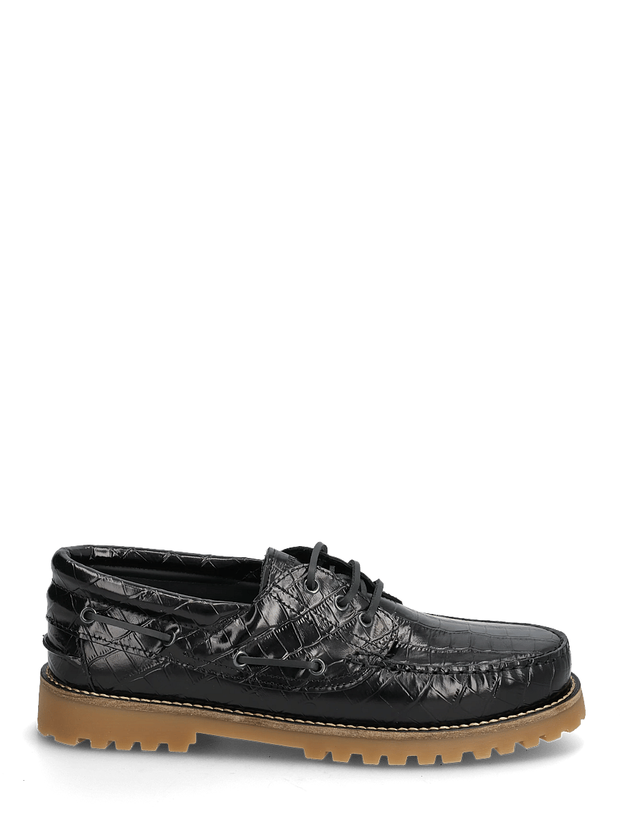 Garment Project - Ollie Boat Shoe - Black Croco Leath - achetez selon l'occasion - black - 1
