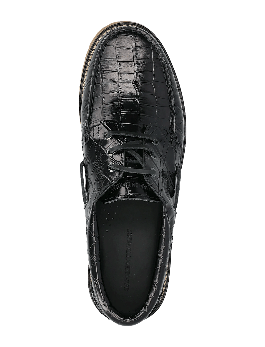 Garment Project - Ollie Boat Shoe - Black Croco Leath - achetez selon l'occasion - black - 3