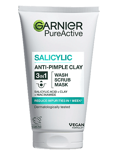 Garnier Pureactive Salicylic 3in1 Anti-Pimple Clay Cleanser For Impure Skin 150 Ml - Rensegel