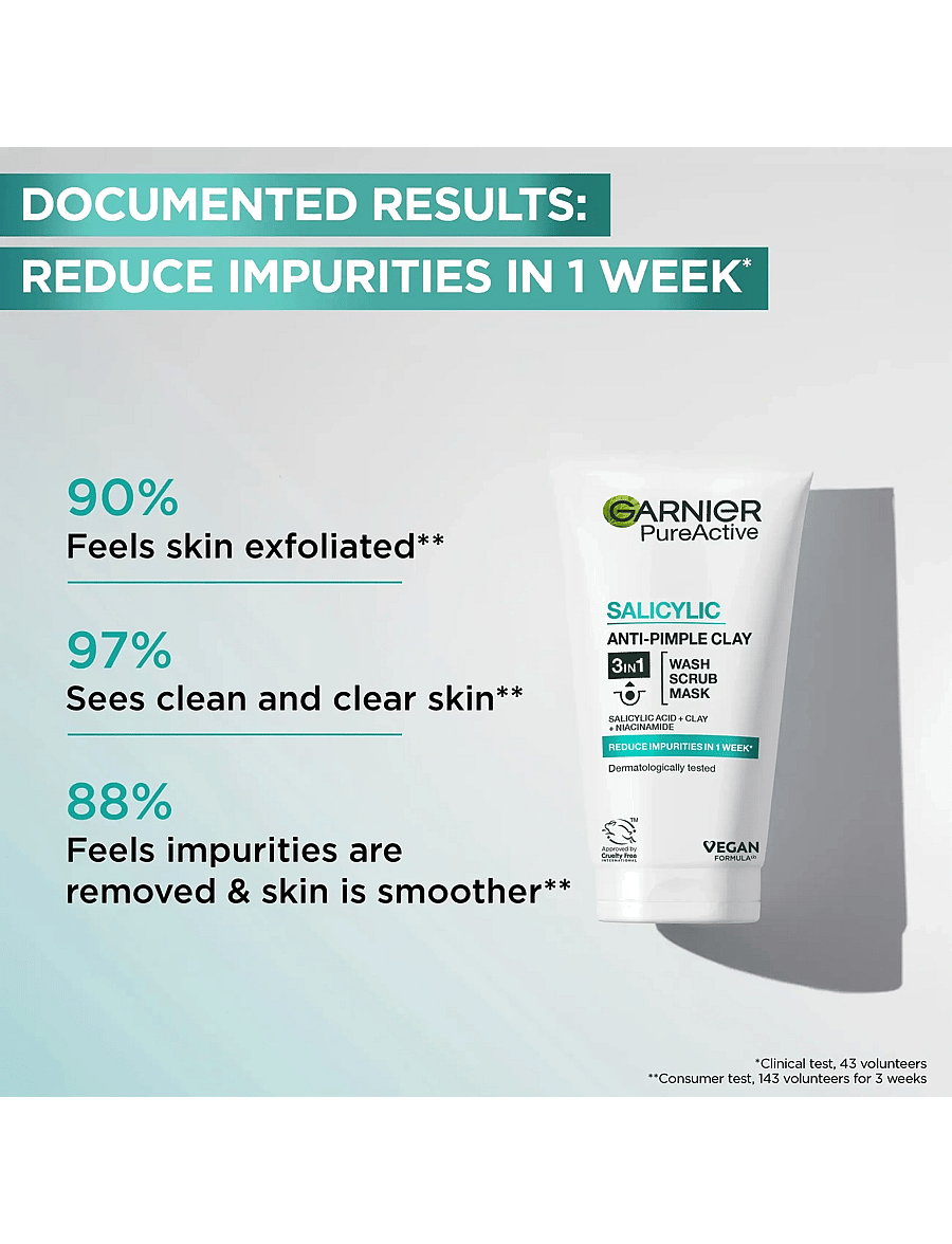 Garnier - Garnier PureActive Salicylic 3in1 Anti-Pimple Clay Cleanser for impure skin 150 ml - näopesu - no colour - 2