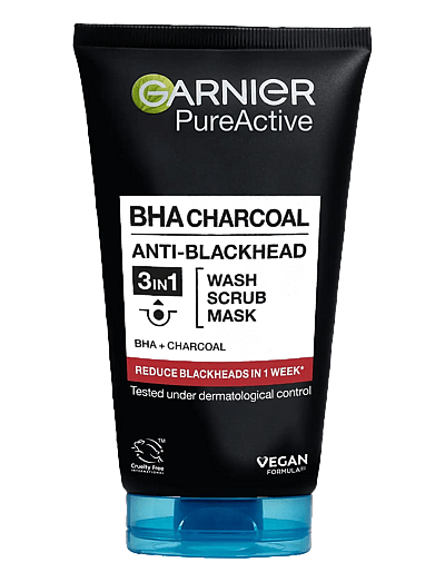 Garnier Pureactive Bha Charcoal 3in1 Anti-Blackhead Cleanser For Impure Skin 150 Ml - Rensegel