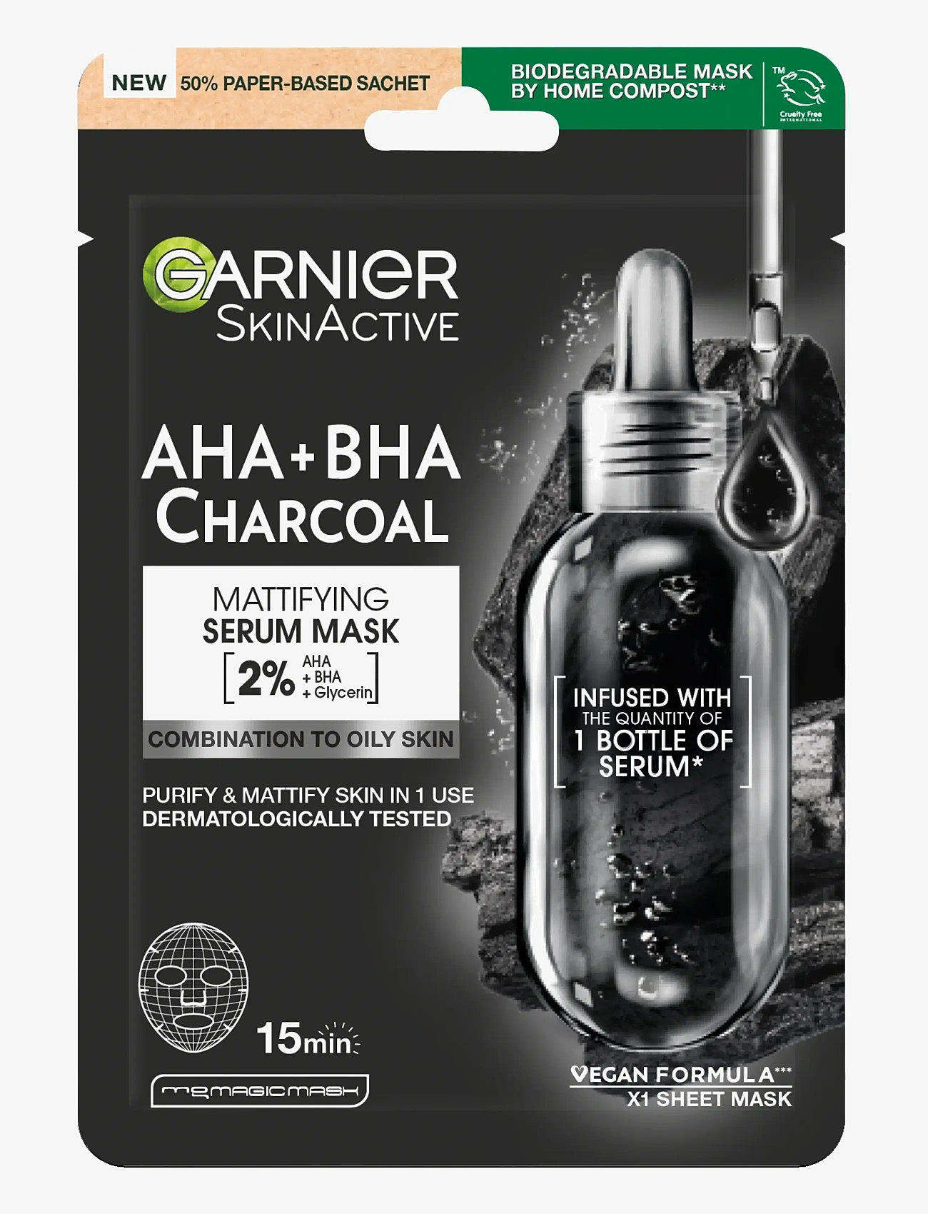 Garnier - Garnier SkinActive Pure Charcoal Black Pore-tightening + Hydrating Sheet Mask for oily skin 28 g - sheet masks - no colour - 0