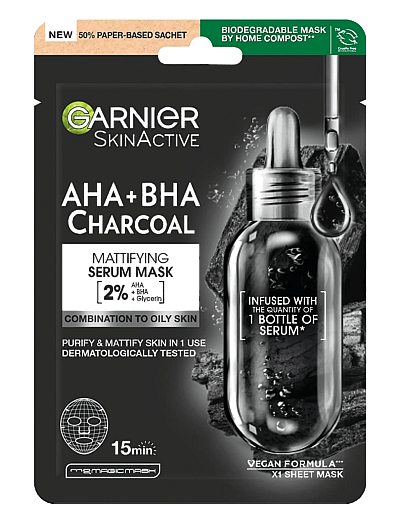 Garnier Skinactive Pure Charcoal Black Pore-Tightening + Hydrating Sheet Mask For Oily Skin 28 G - Sheet Maske