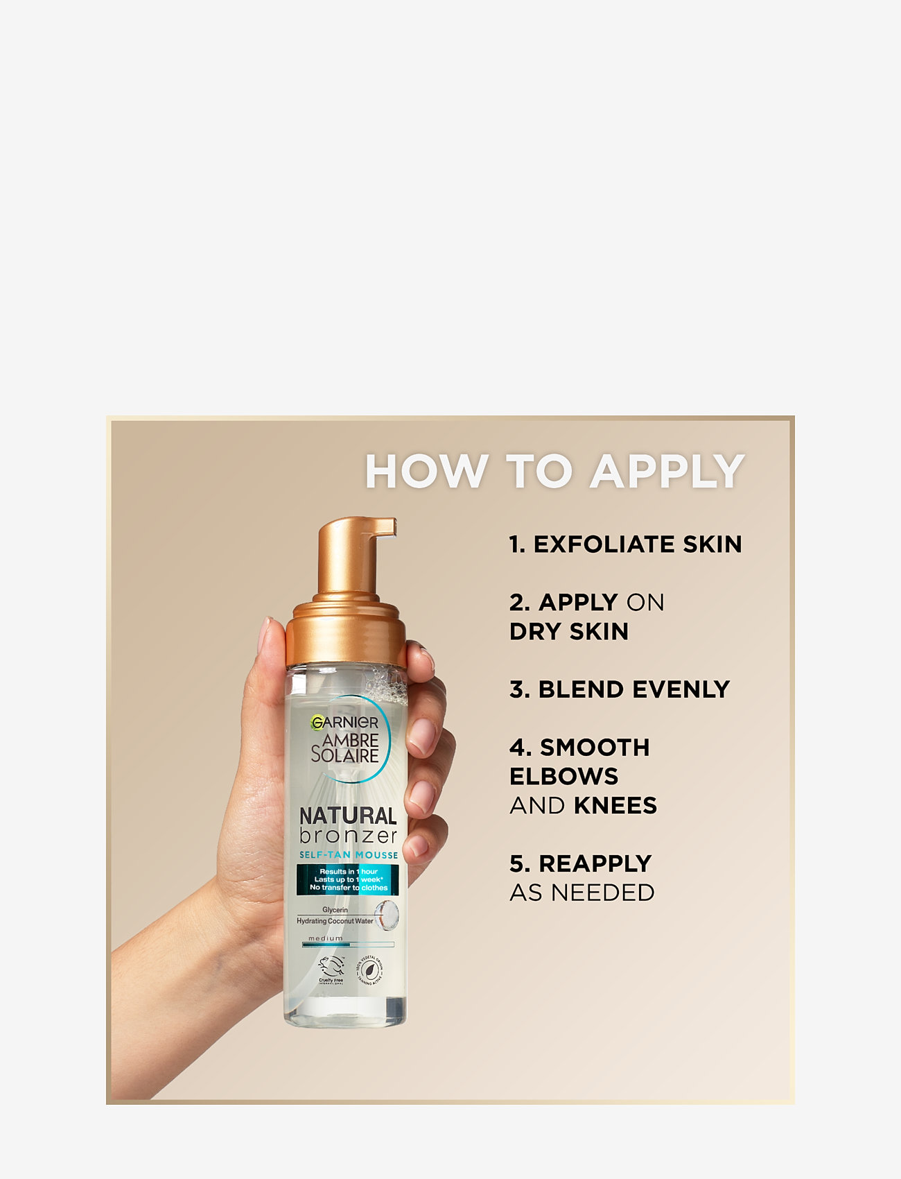 Garnier - Ambre Solaire Natural Bronzer Self Tan Mousse 200ml - mousser - clear - 4