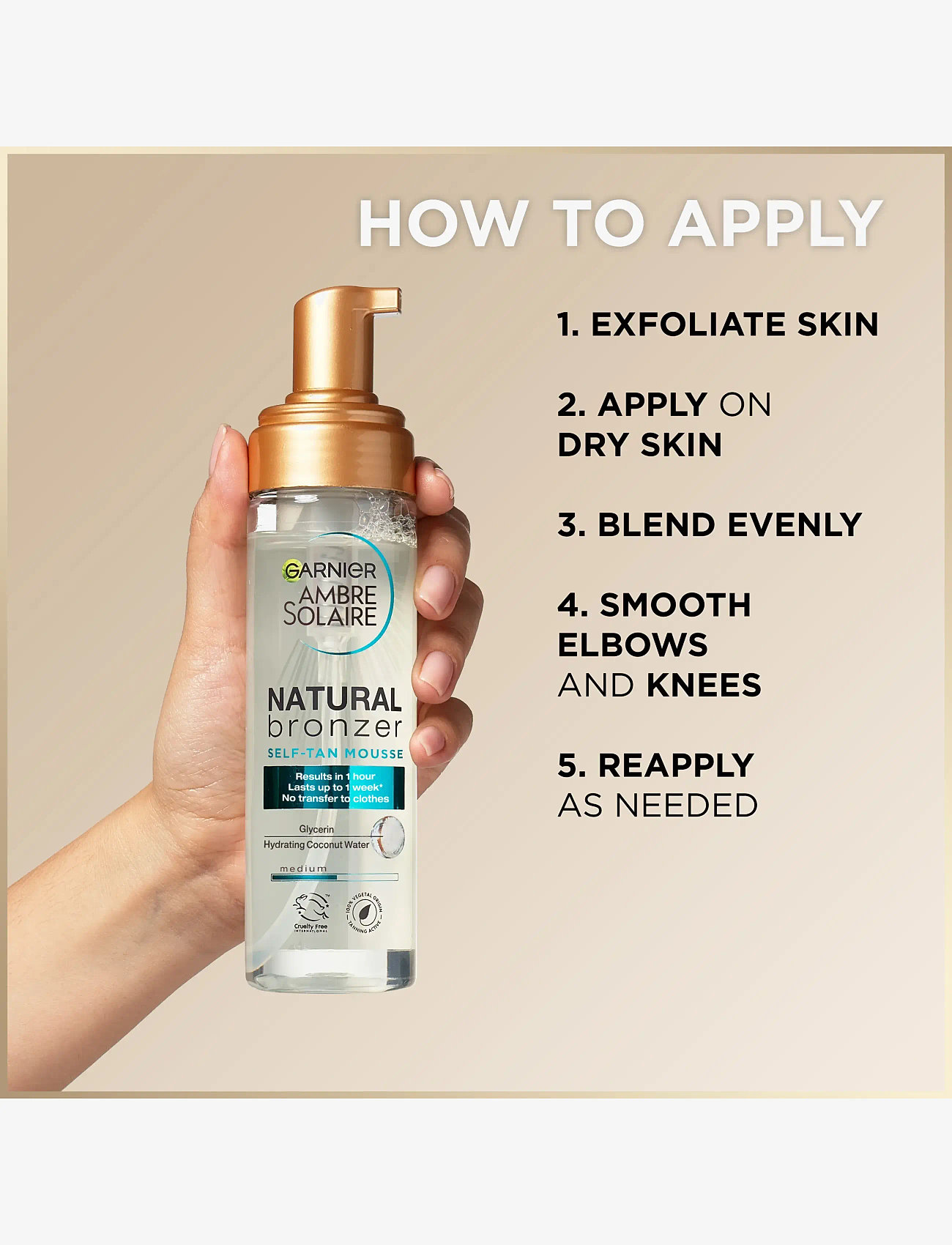 Garnier - Garnier Ambre Solaire Natural Bronzer Self-Tan Mousse for normal skin Medium 200 ml - froða - medium - 5