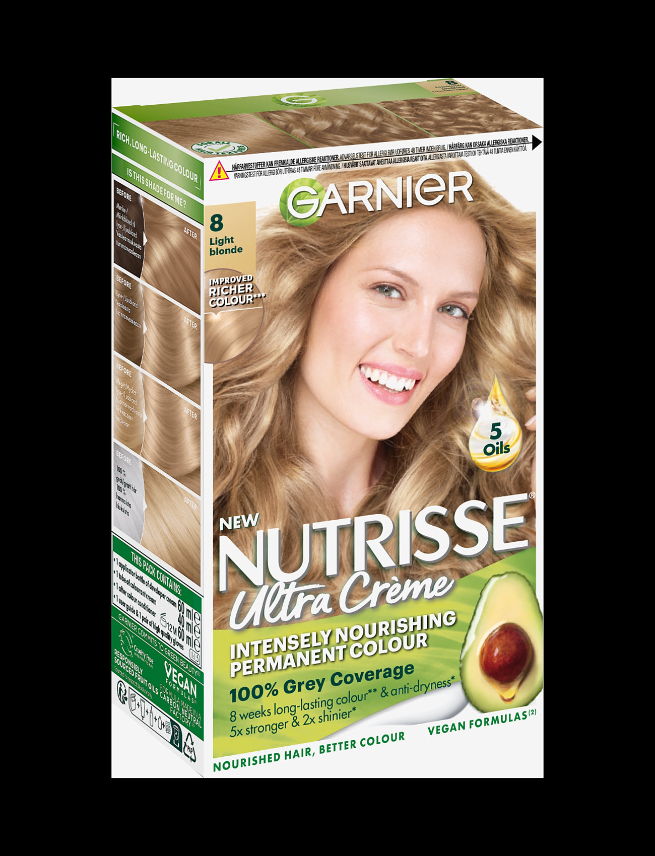 Garnier - Garnier Nutrisse Ultra Crème 8.0 Light Blonde - permanent hårfarve - 8.0 light blonde - 1