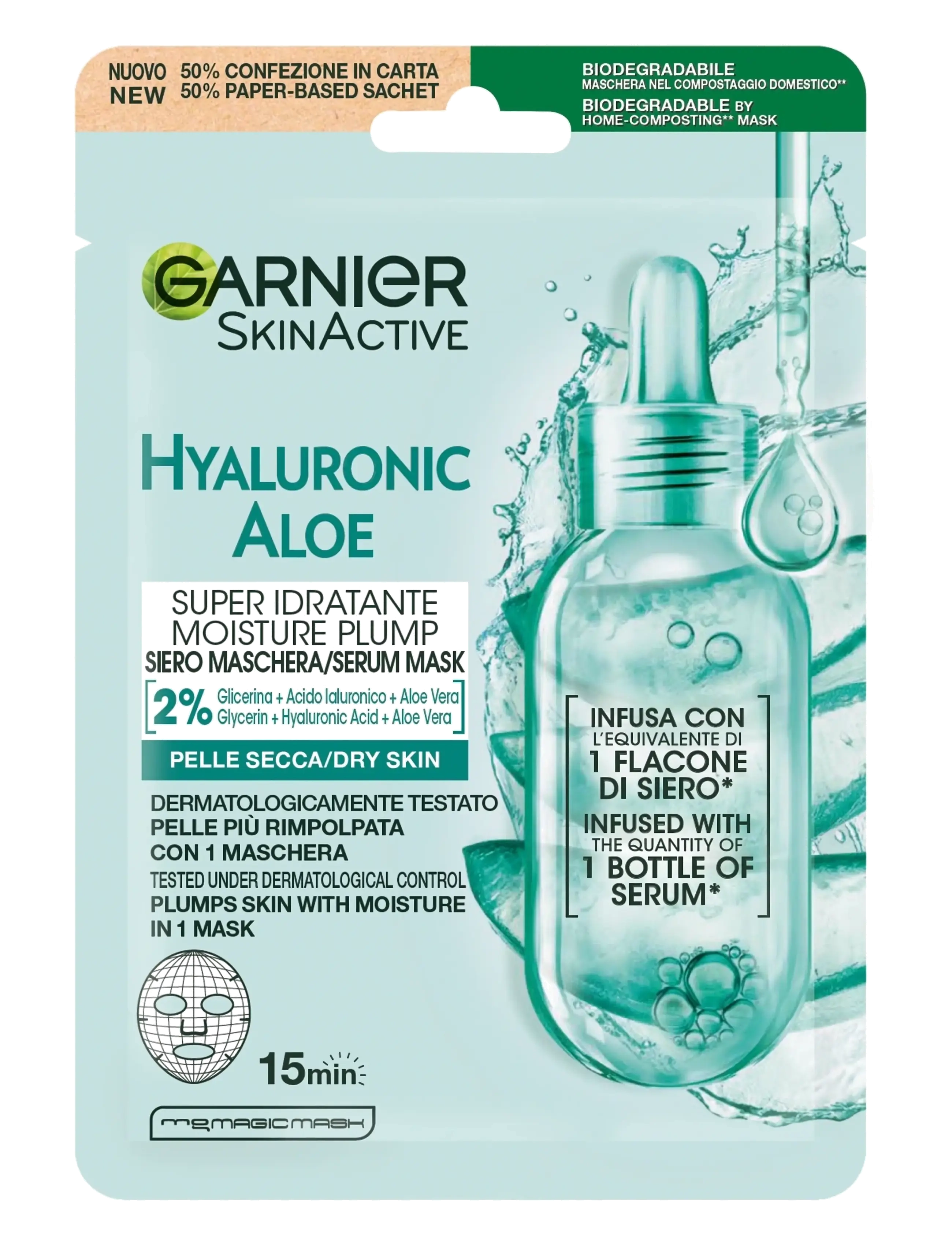 Garnier Garnier Hyaluronic Aloe Super Idratante Moisture Plump Sheet Mask for dry skin 28 g - Hudpleje - NO COLOUR / undefined