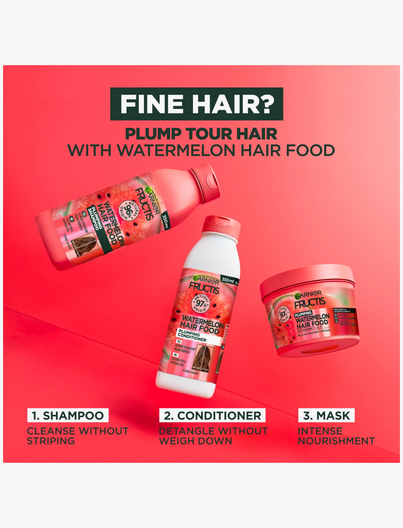 Garnier - Garnier, Fructis, Hair Food, Watermelon, Plumping Hair Mask for fine hair, 400 ml - clear - 5