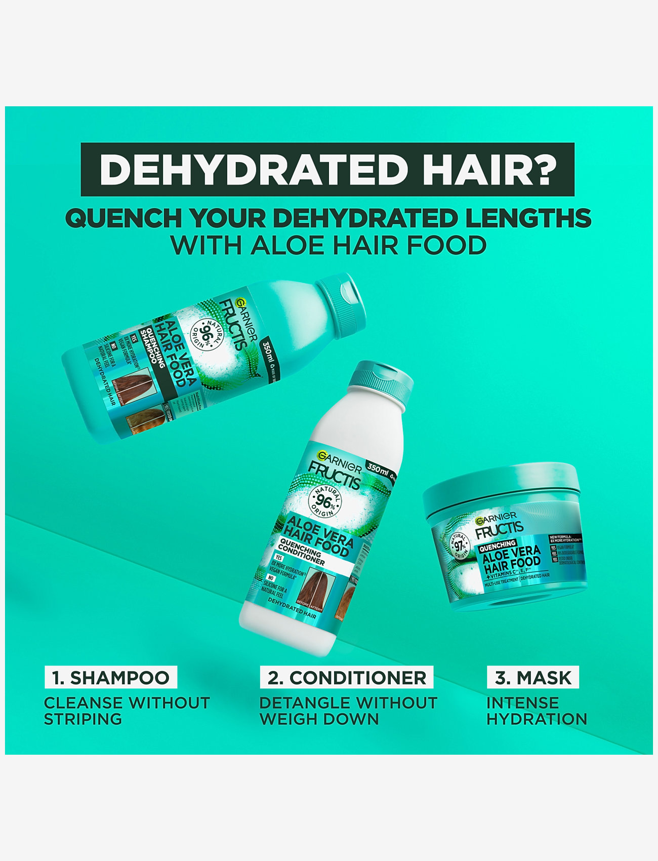 Garnier - Garnier, Fructis, Hair Food, Aloe Vera, Hydrating hair mask for dehydrated hair, 400 ml - hårmasker - clear - 4