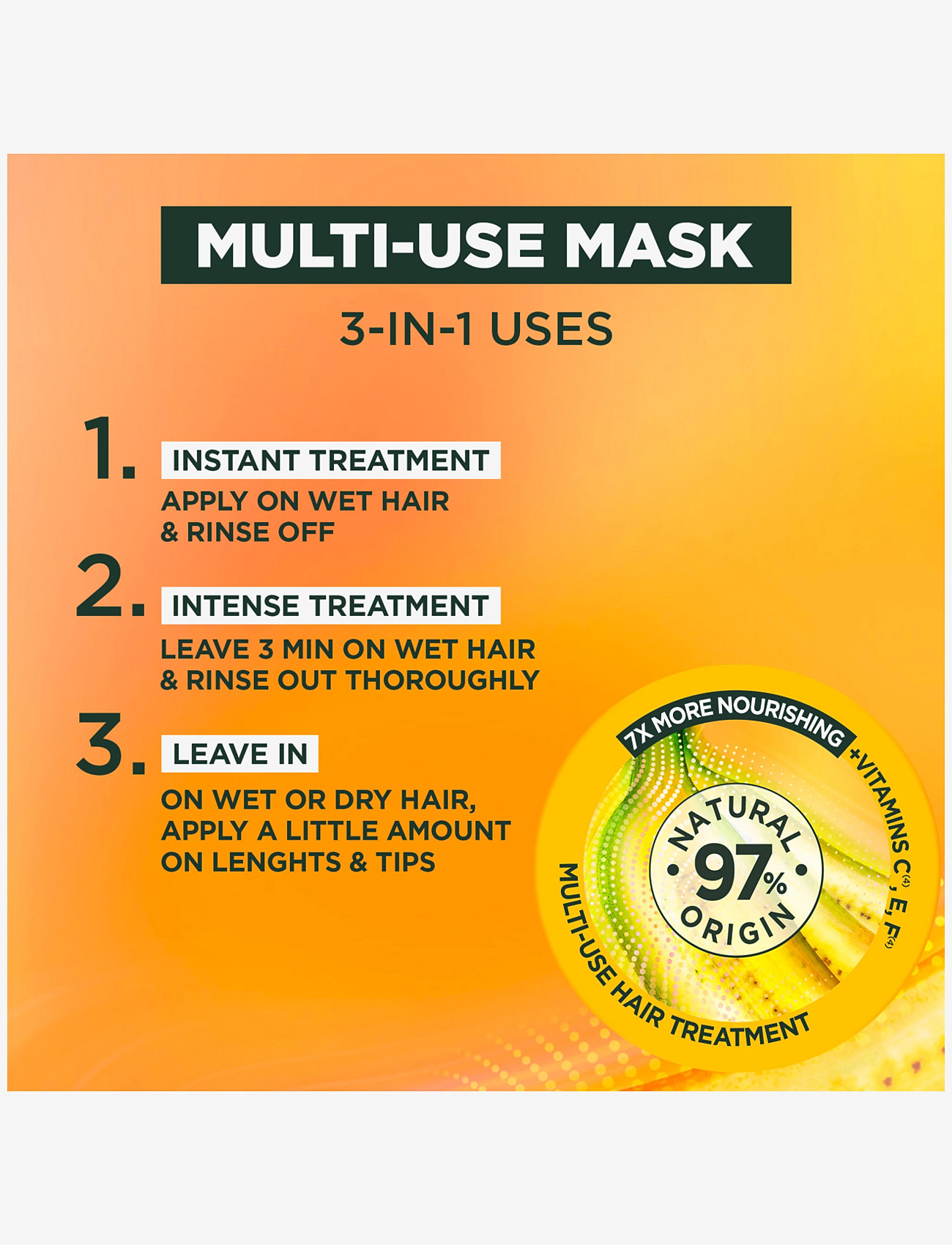 Garnier - Garnier, Fructis, Hair Food, Banana, Nourishing Hair Mask for dry hair, 400 ml - hårmasker - clear - 2