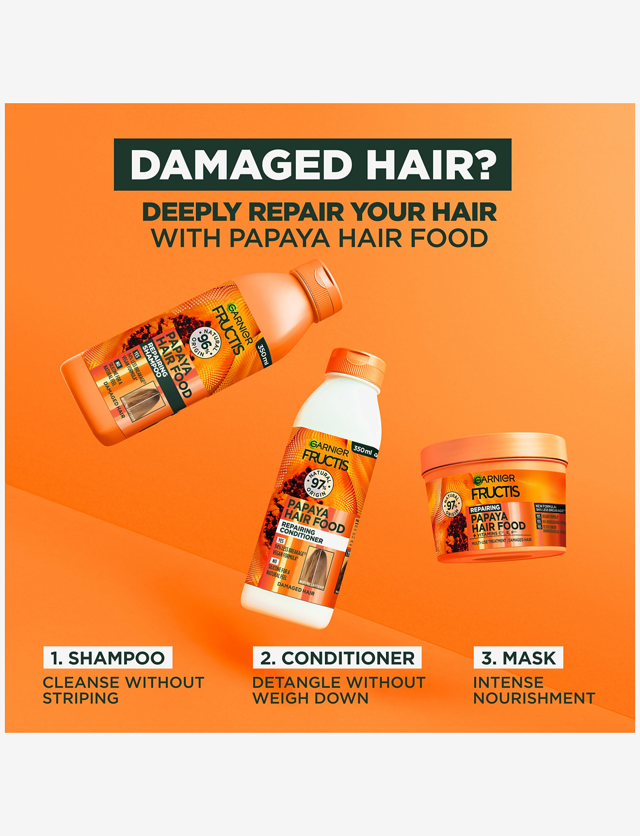 Garnier - Garnier, Fructis, Hair Food, Papaya, Repairing hair mask for damaged hair, 400 ml - hårmasker - clear - 5