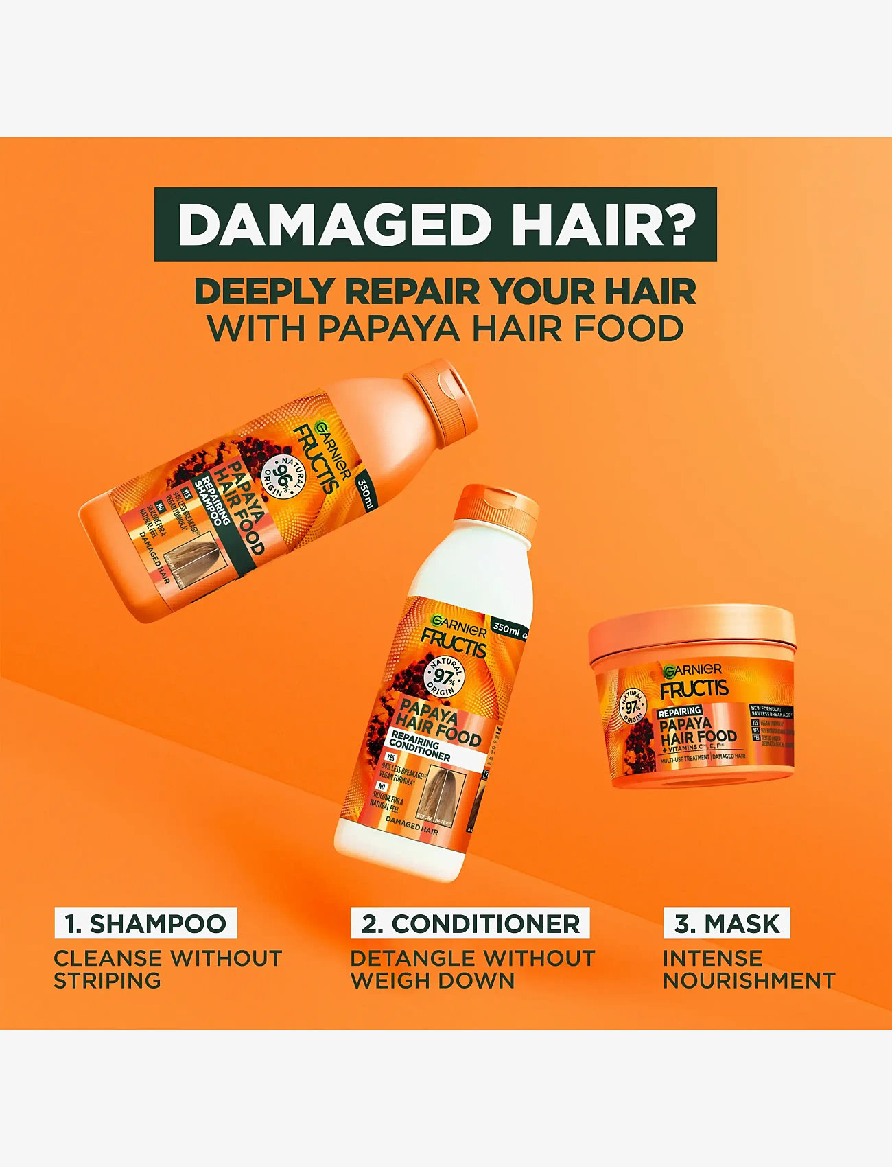 Garnier - Garnier Fructis Hair Food Papaya Hair Mask for damaged hair 400 ml - hårmasker - clear - 4
