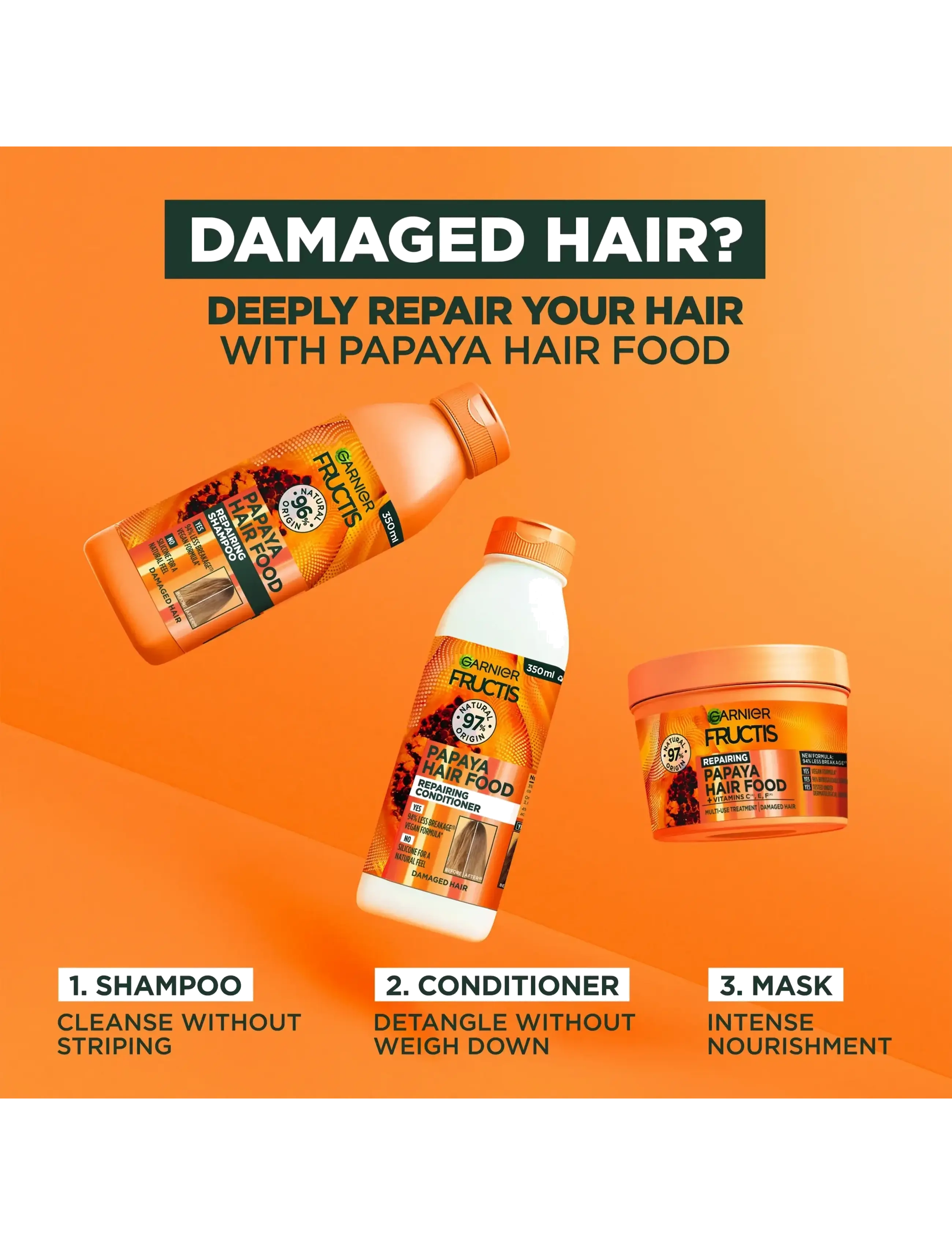Garnier - Garnier Fructis Hair Food Papaya Hair Mask for damaged hair 400 ml - juuksemaskid - clear - 4