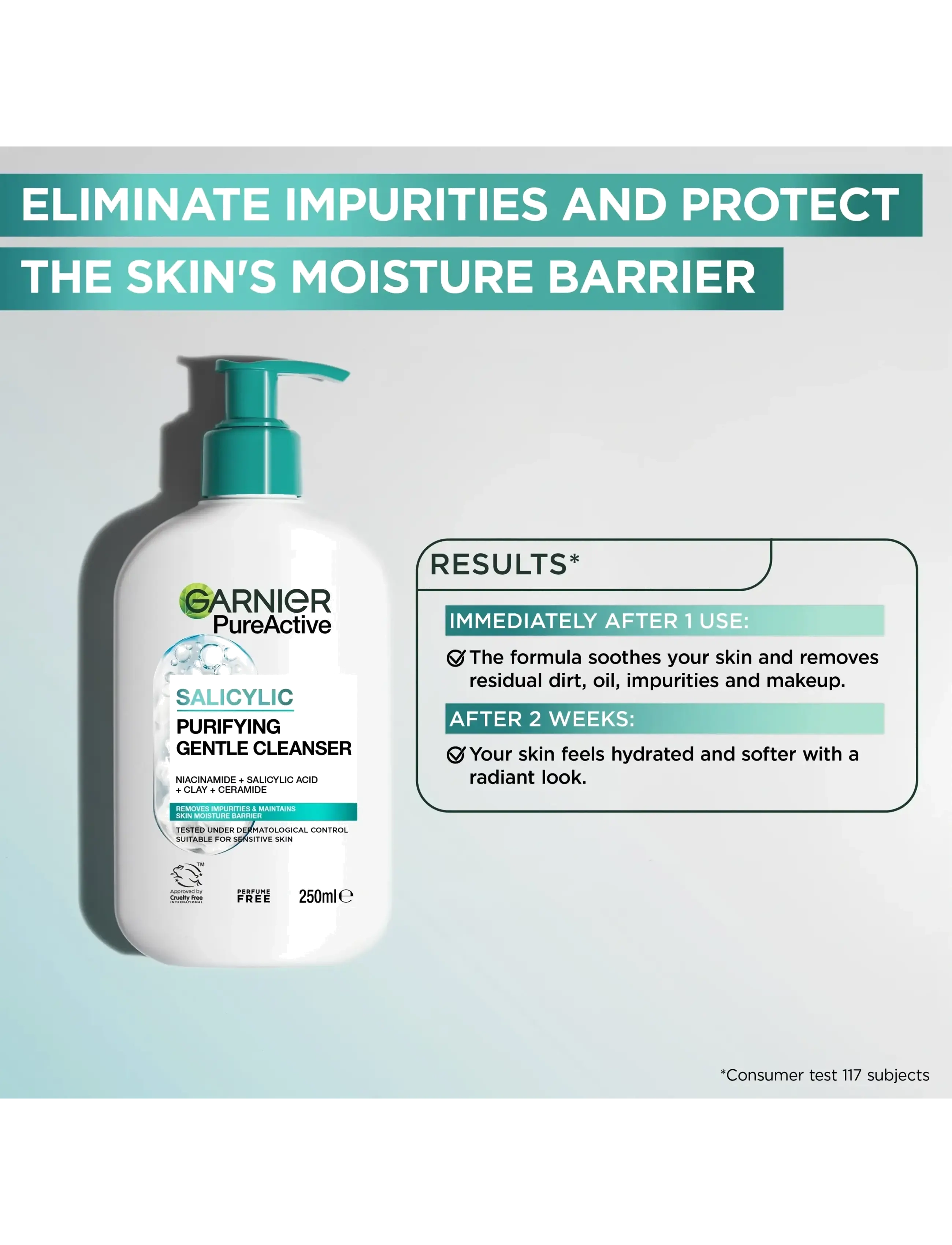 Garnier - Garnier PureActive Salicylic Purifying Gentle Cleanser for impure skin 250 ml - ansigtsrens - clear - 2