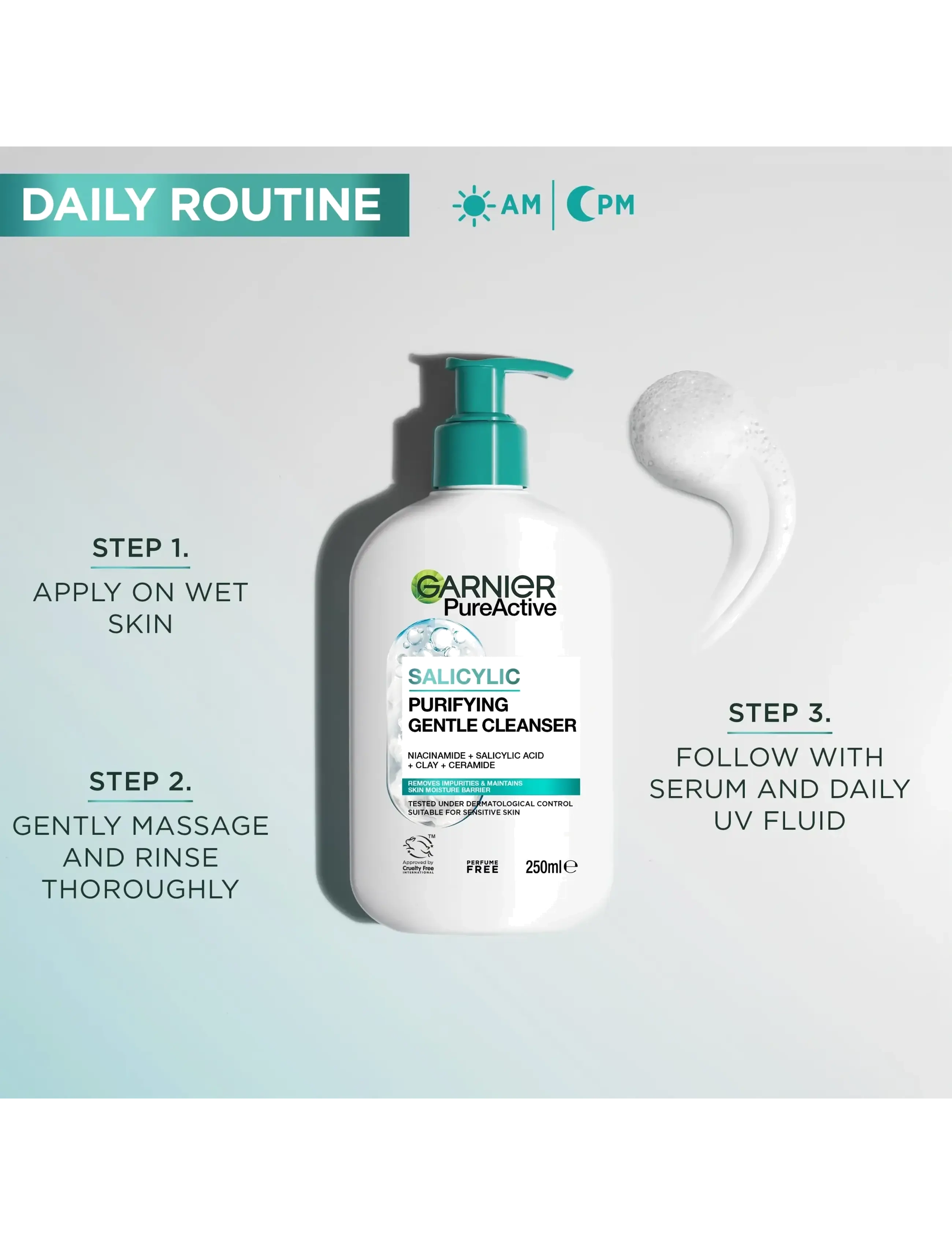 Garnier - Garnier PureActive Salicylic Purifying Gentle Cleanser for impure skin 250 ml - ansigtsrens - clear - 5