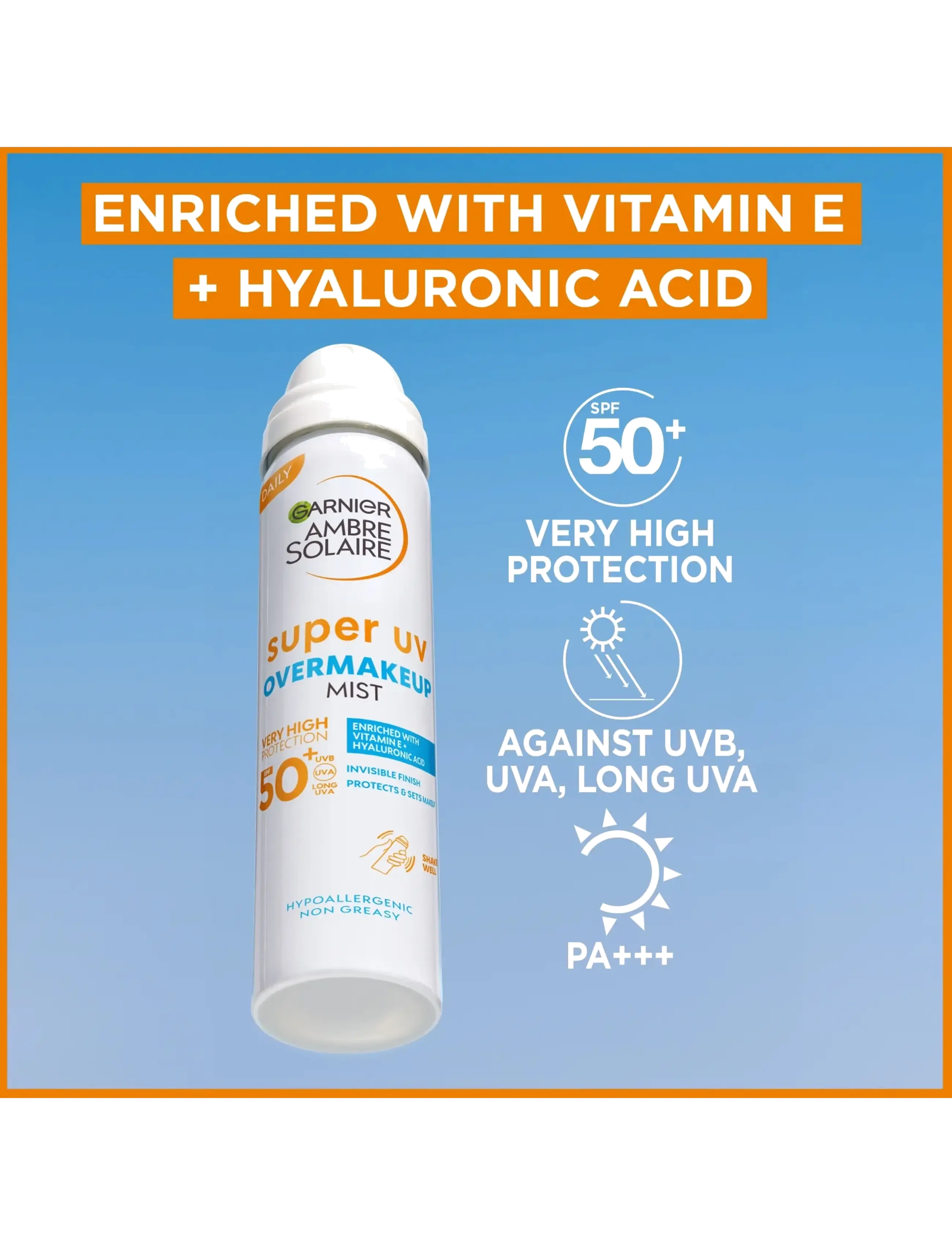 Garnier - Garnier Ambre Solaire Super UV Over Makeup Protection Mist with Hyaluronic Acid SPF50+ 75 ml - til ansigtet - clear - 1