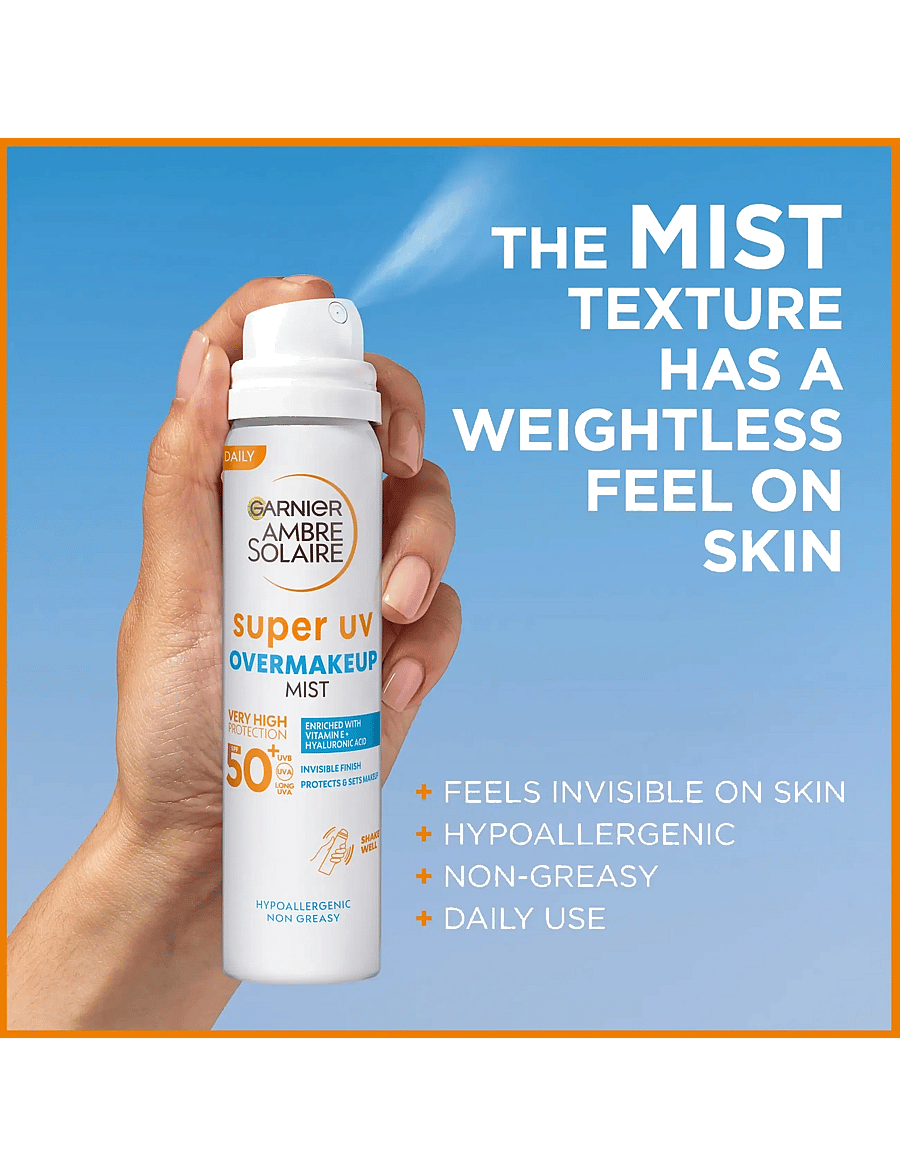 Garnier - Garnier Ambre Solaire Super UV Over Makeup Protection Mist with Hyaluronic Acid SPF50+ 75 ml - til ansigtet - clear - 2