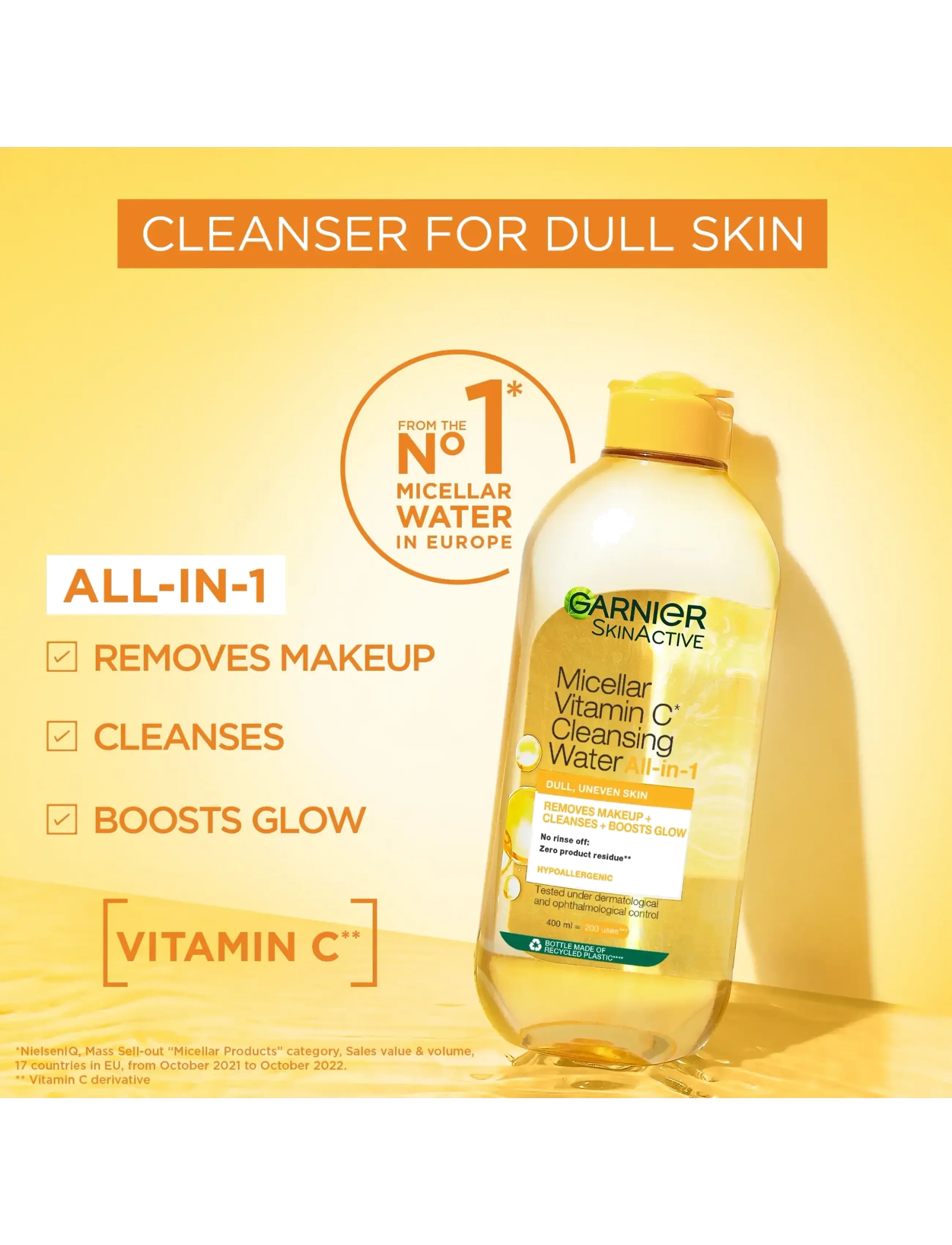 Garnier - Garnier Micellar Cleansing Water Vitamin C All-in-1 for dull, uneven skin 700 ml - ansiktsvatten - clear - 1