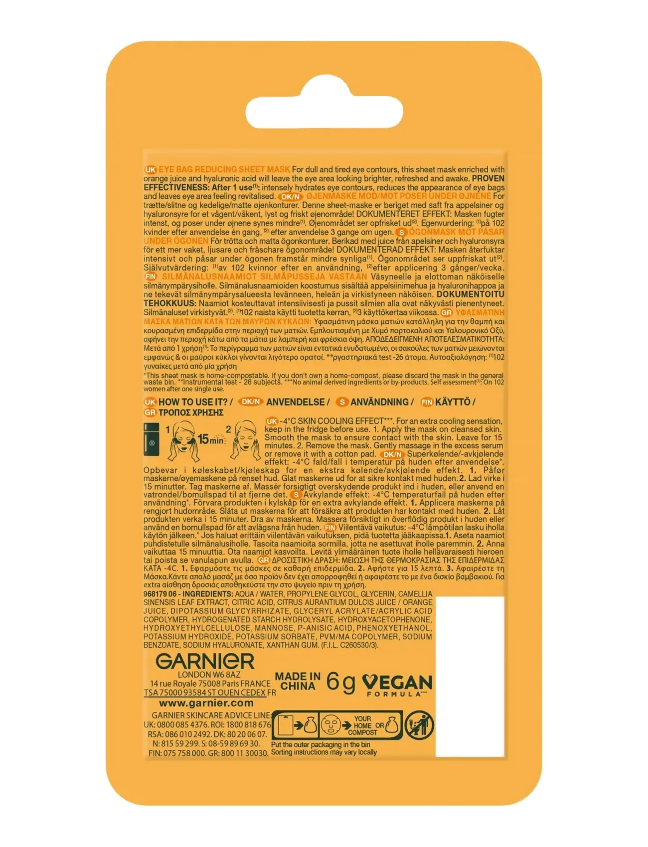 Garnier - Garnier SkinActive Vitamin C* Brightening & Glow Boosting Eye Sheet Mask 5 g - skin active - 1