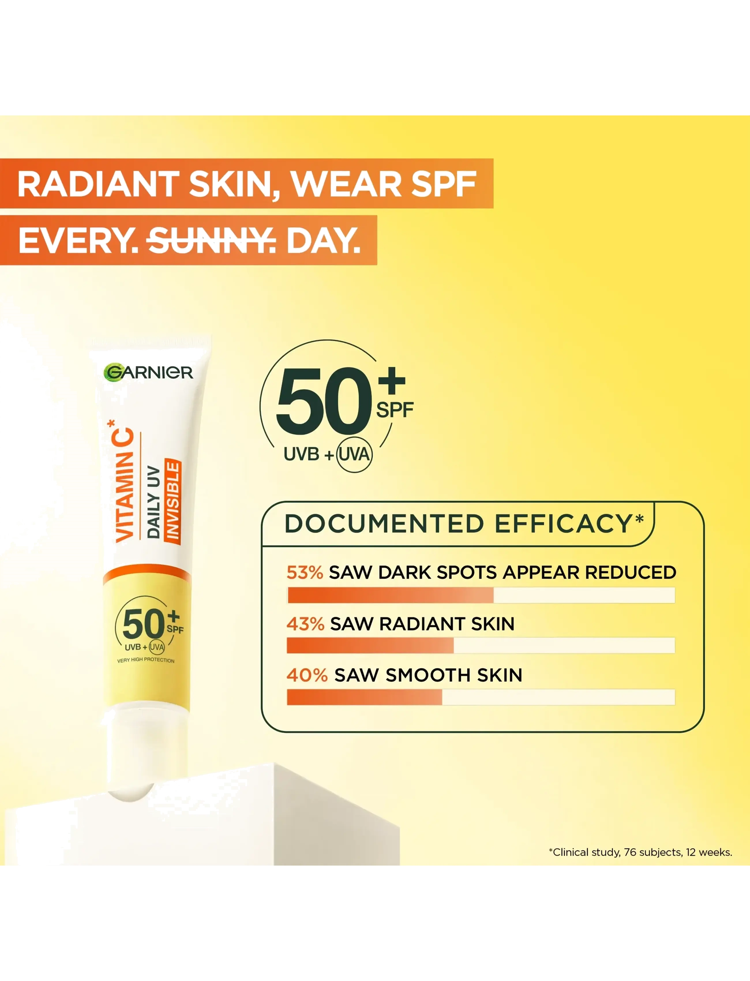 Garnier - Garnier Vitamin C* Glow-Boosting Daily UV Fluid SPF50+ for dull skin Invisible 40 ml - til ansigtet - skin active - 2