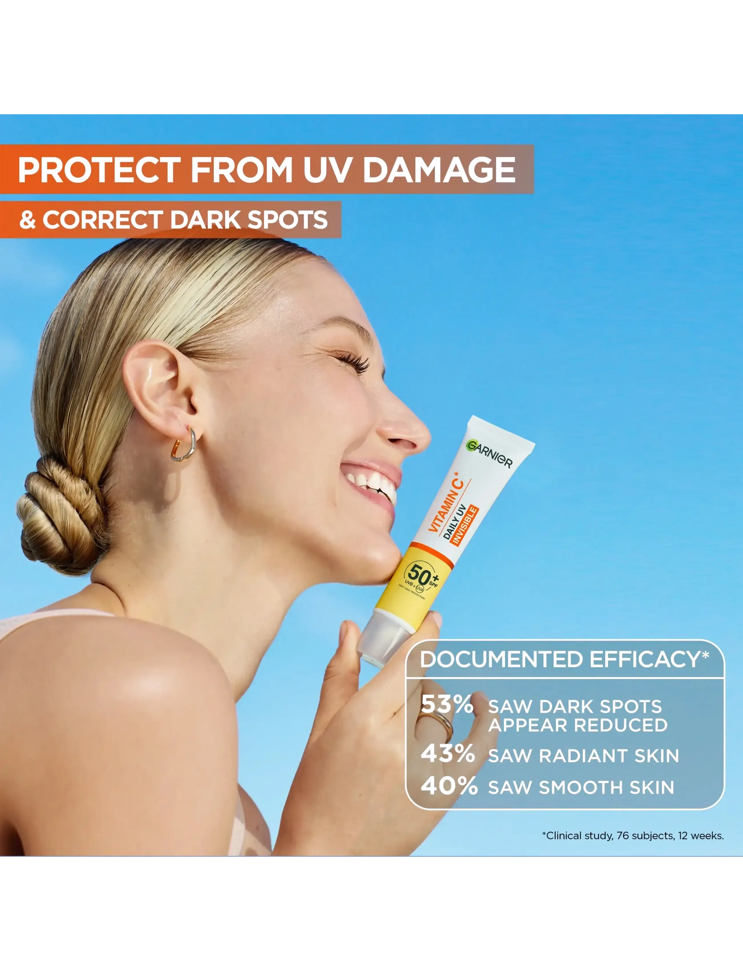 Garnier - Garnier Vitamin C* Glow-Boosting Daily UV Fluid SPF50+ for dull skin Invisible 40 ml - til ansigtet - skin active - 3