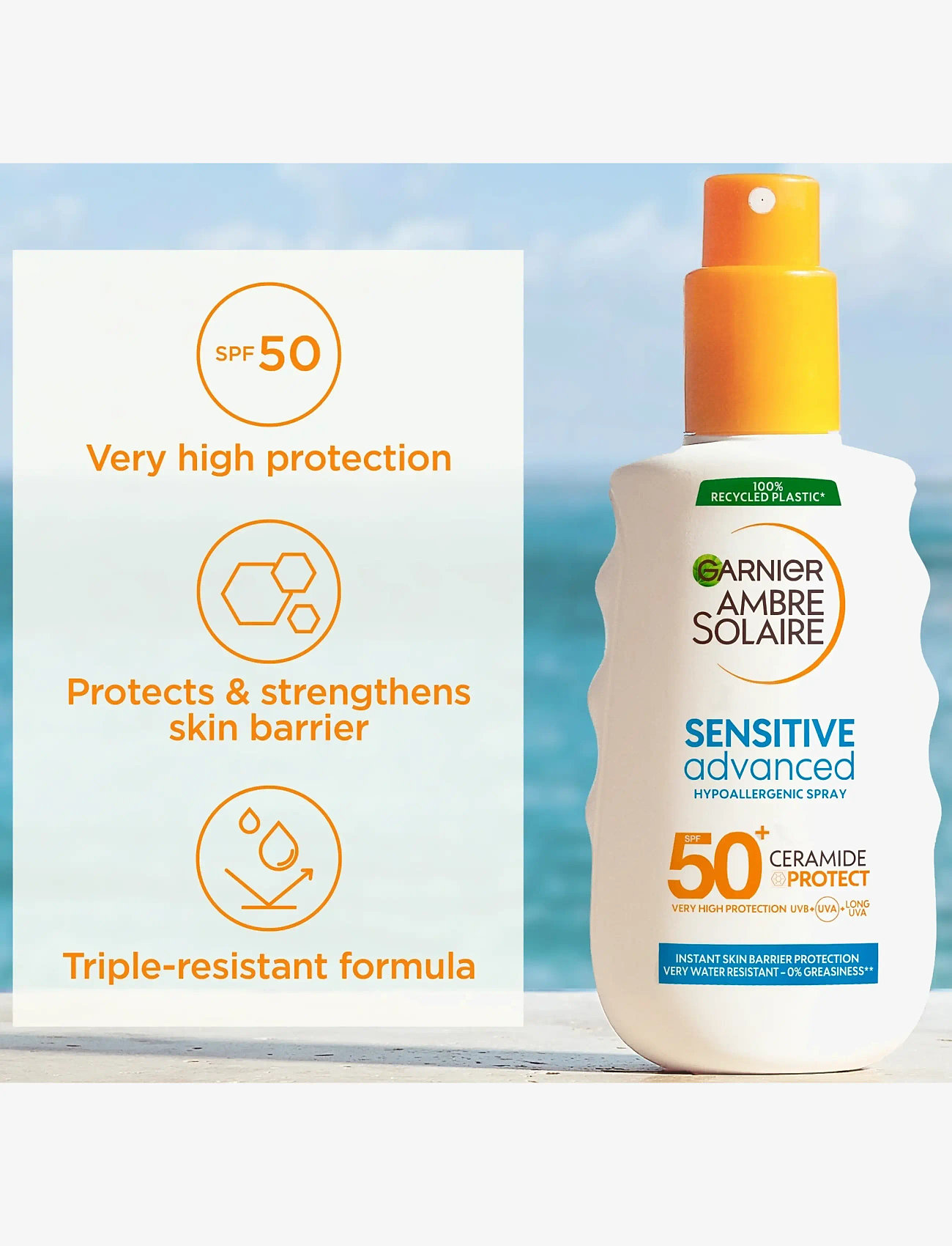 Garnier - Garnier Ambre Solaire Sensitive Advanced Sun protection lotion SPF 50+ 150ml - til kroppen - sensitive advanced protection spray spf50+ - 1