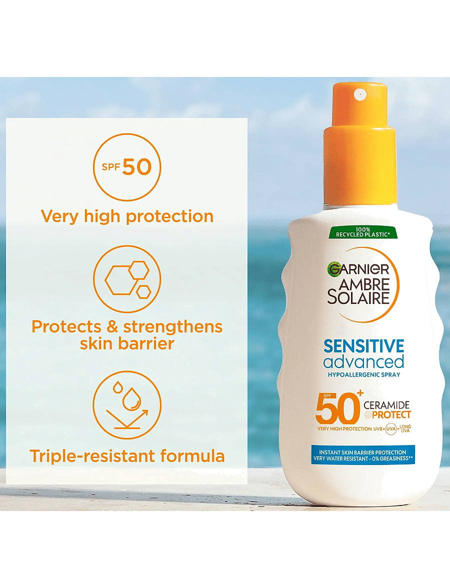 Garnier - Garnier Ambre Solaire Sensitive Advanced Protection Spray SPF50+ for sensitive skin 150 ml - til kroppen - sensitive advanced protection spray spf50+ - 1