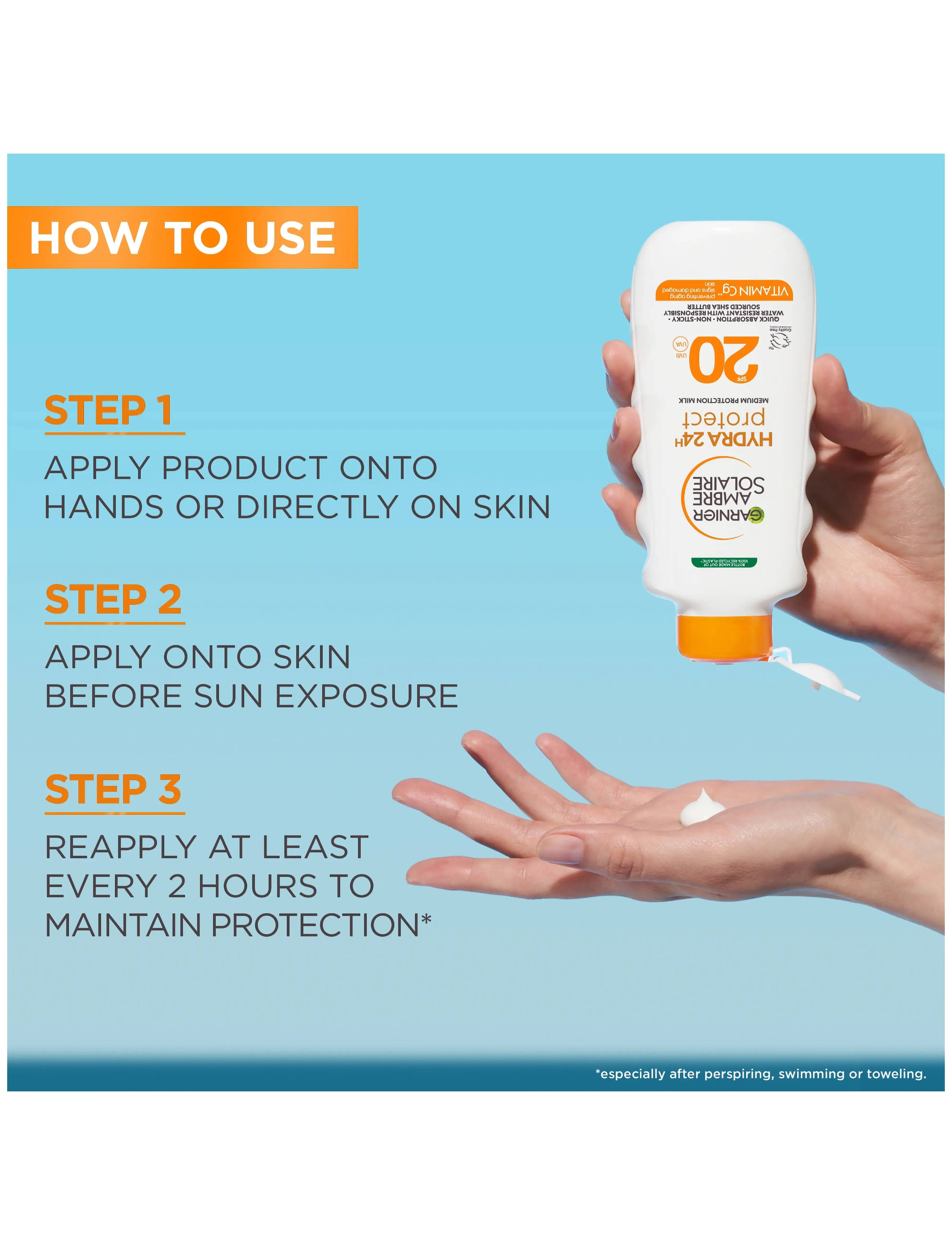 Garnier - Garnier Ambre Solaire Hydra 24H Protect Sun Protecting Milk SPF20 for normal skin 175 ml - solcremer til krop - clear - 0