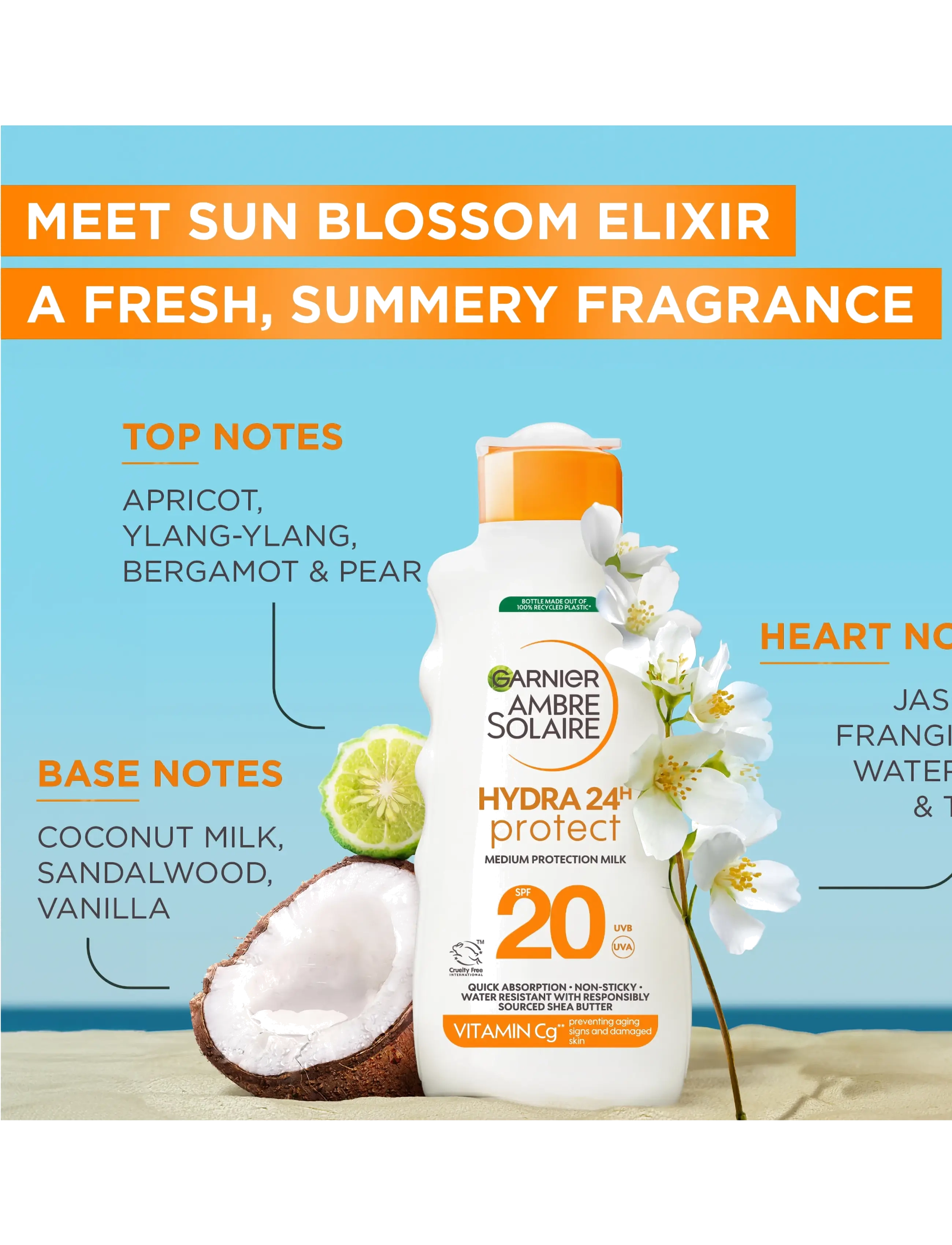 Garnier - Garnier Ambre Solaire Hydra 24H Protect Sun Protecting Milk SPF20 for normal skin 175 ml - solcremer til krop - clear - 5