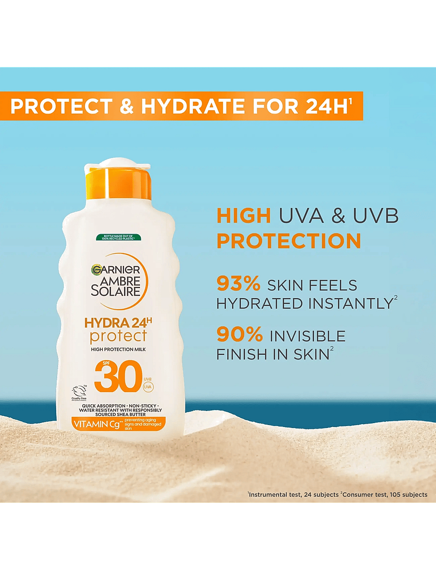 Garnier - Garnier Ambre Solaire Hydra 24H Protect Sun Protecting Milk SPF30 for normal skin 175 ml - til kroppen - clear - 1