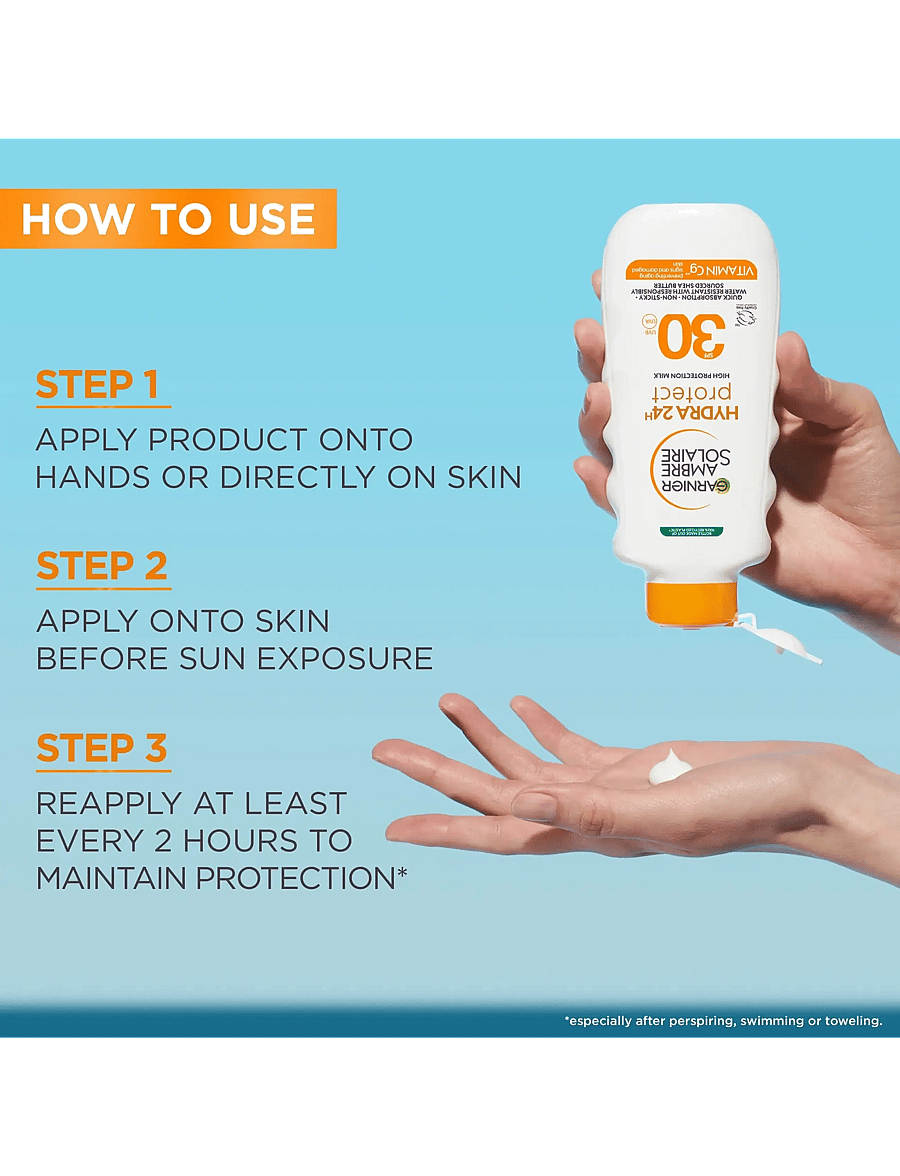Garnier - Garnier Ambre Solaire Hydra 24H Protect Sun Protecting Milk SPF30 for normal skin 175 ml - til kroppen - clear - 4