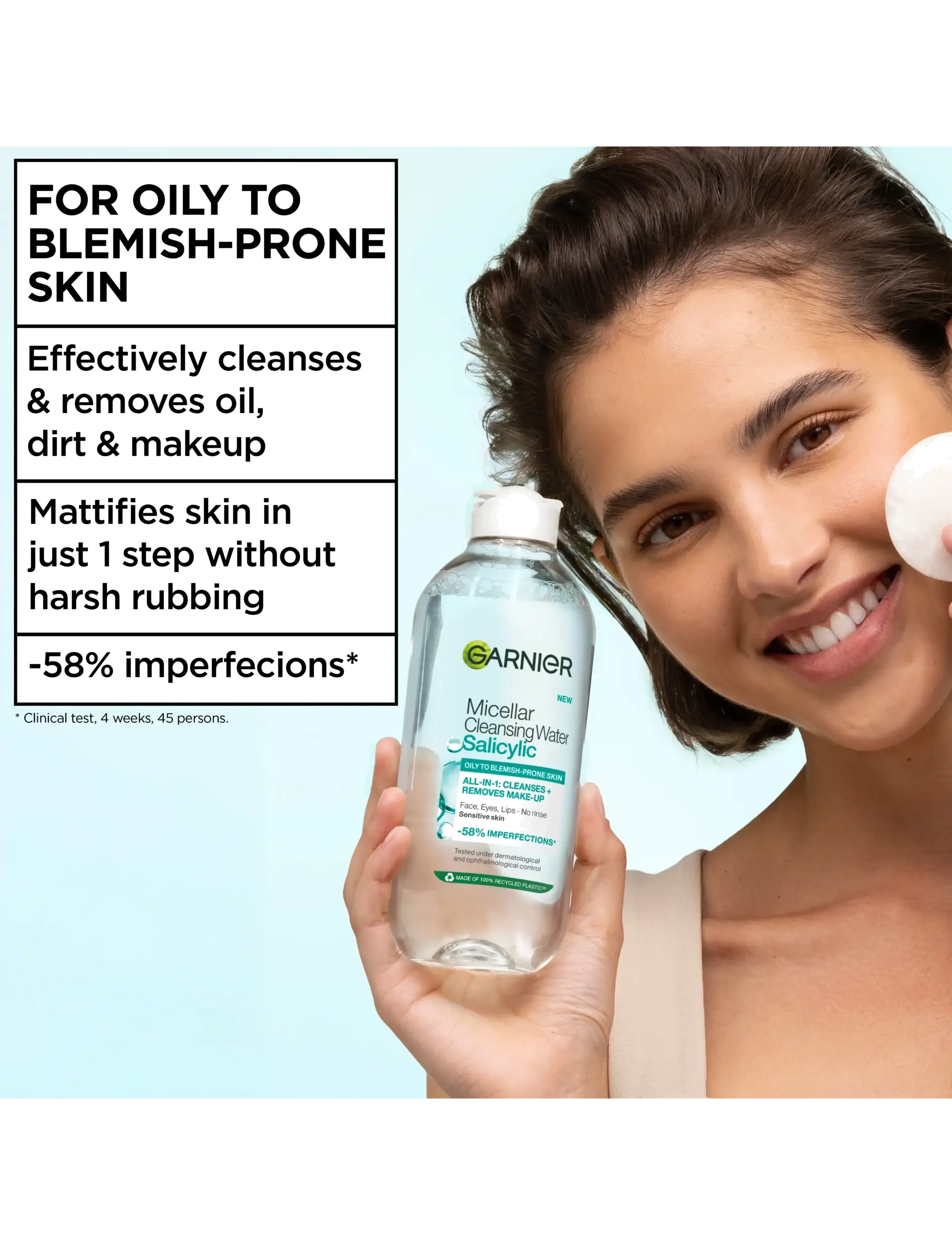 Garnier - Garnier Micellar Cleansing Water Salicylic 400 ml - hreinsivatn - clear - 1