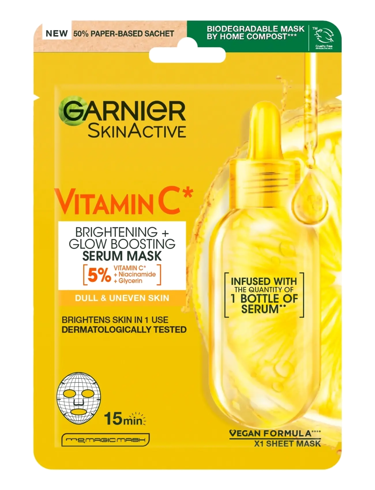 Garnier Garnier SkinActive Vitamin C*  Brightening + Glow Boosting Serum Sheet Mask 28 g - Garnier - NO COLOUR / undefined