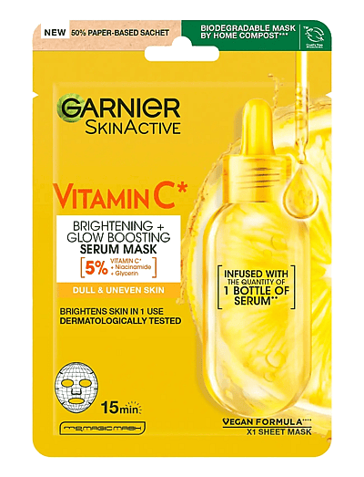 Garnier Skinactive Vitamin C*Brightening + Glow Boosting Serum Sheet Mask 28 G - Sheet Maske