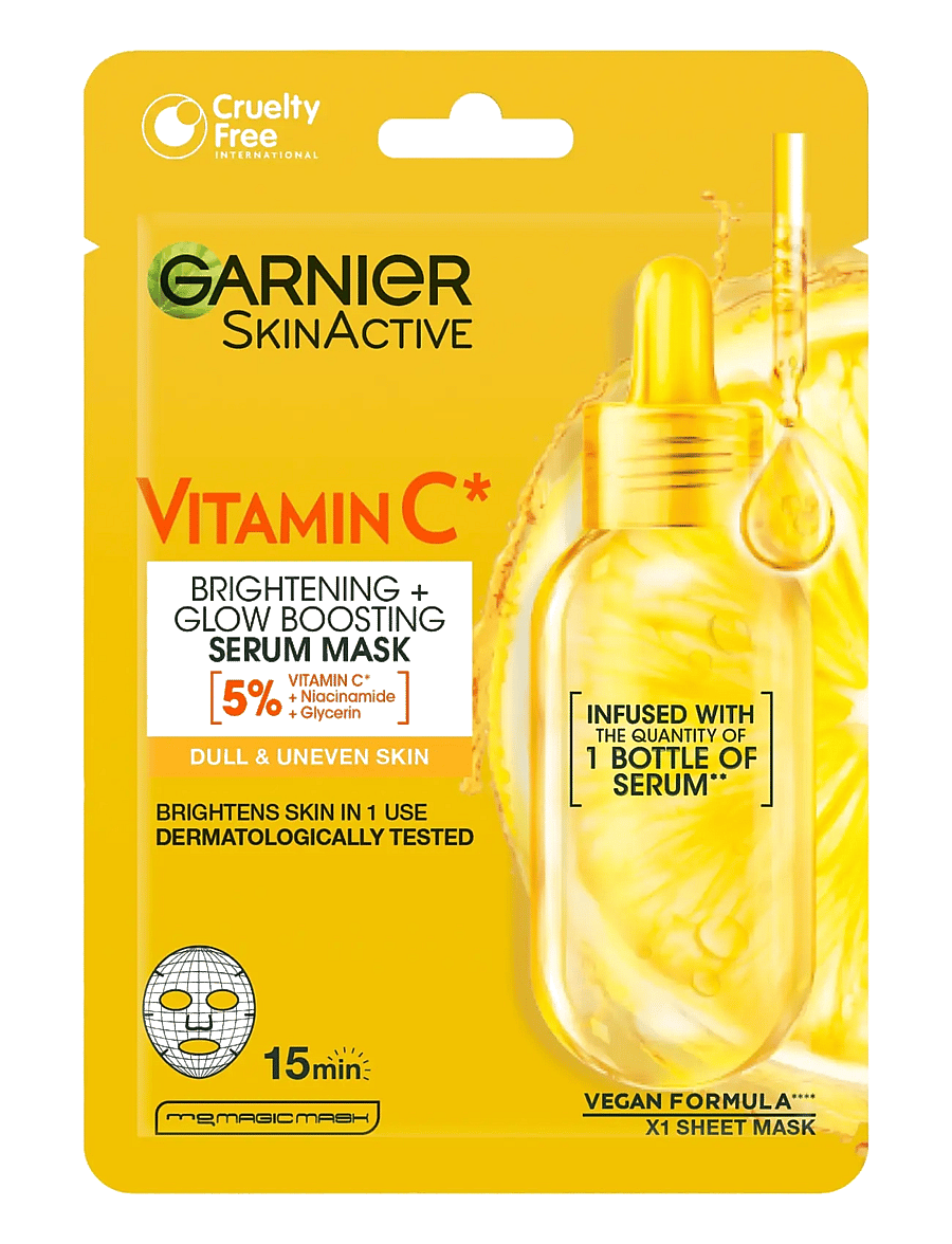 Garnier - Garnier SkinActive Vitamin C* Brightening + Glow Boosting Serum Sheet Mask 28 g - lehtmaskid - no colour - 0