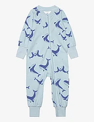 Geggamoja - Bamboo two way zip pyjamas - sleeping overalls - l,blue whale - 0