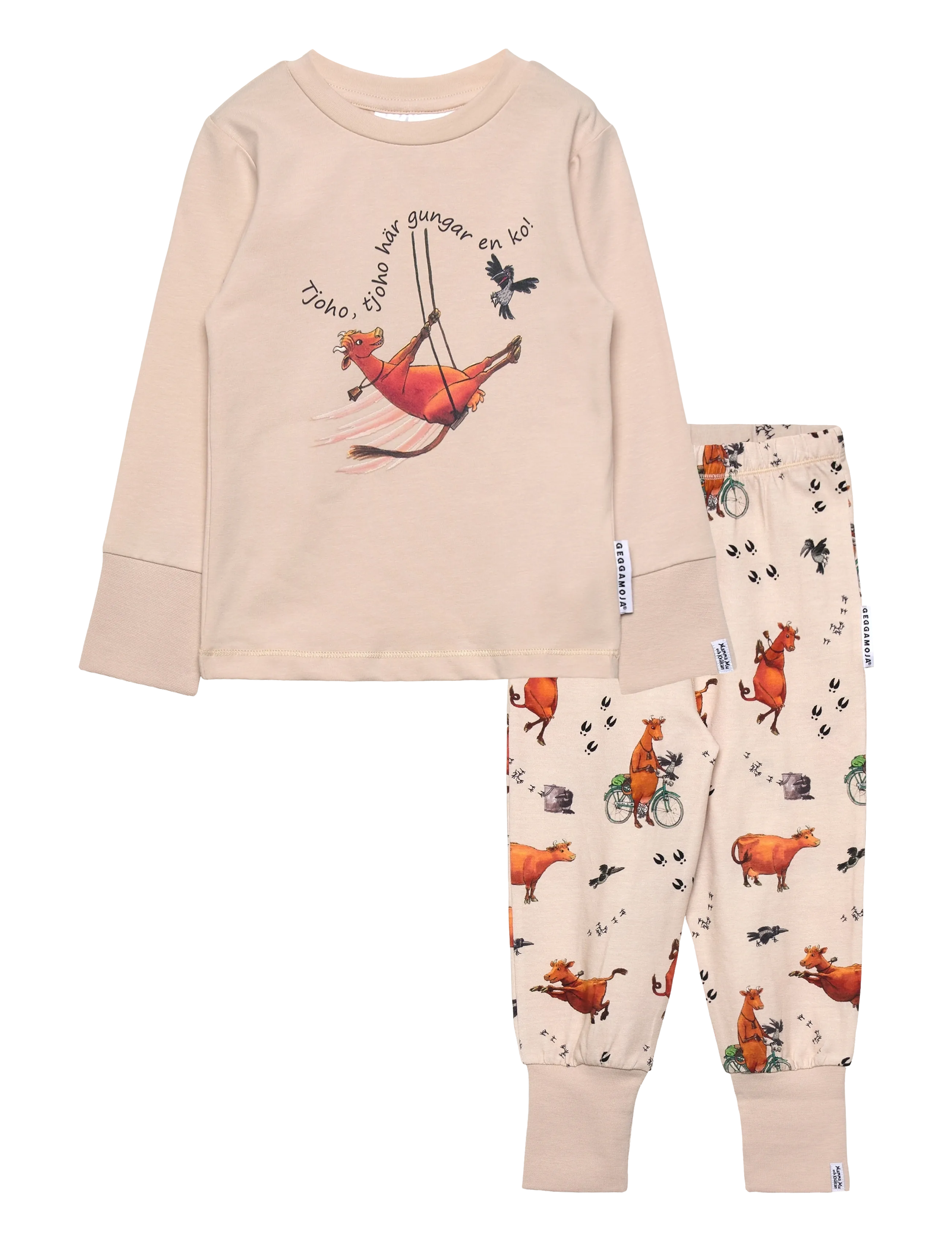 Geggamoja Mamma Mu Two Piece Pyjamas, 86/92, Beige - Pyjama Sets, Kinder