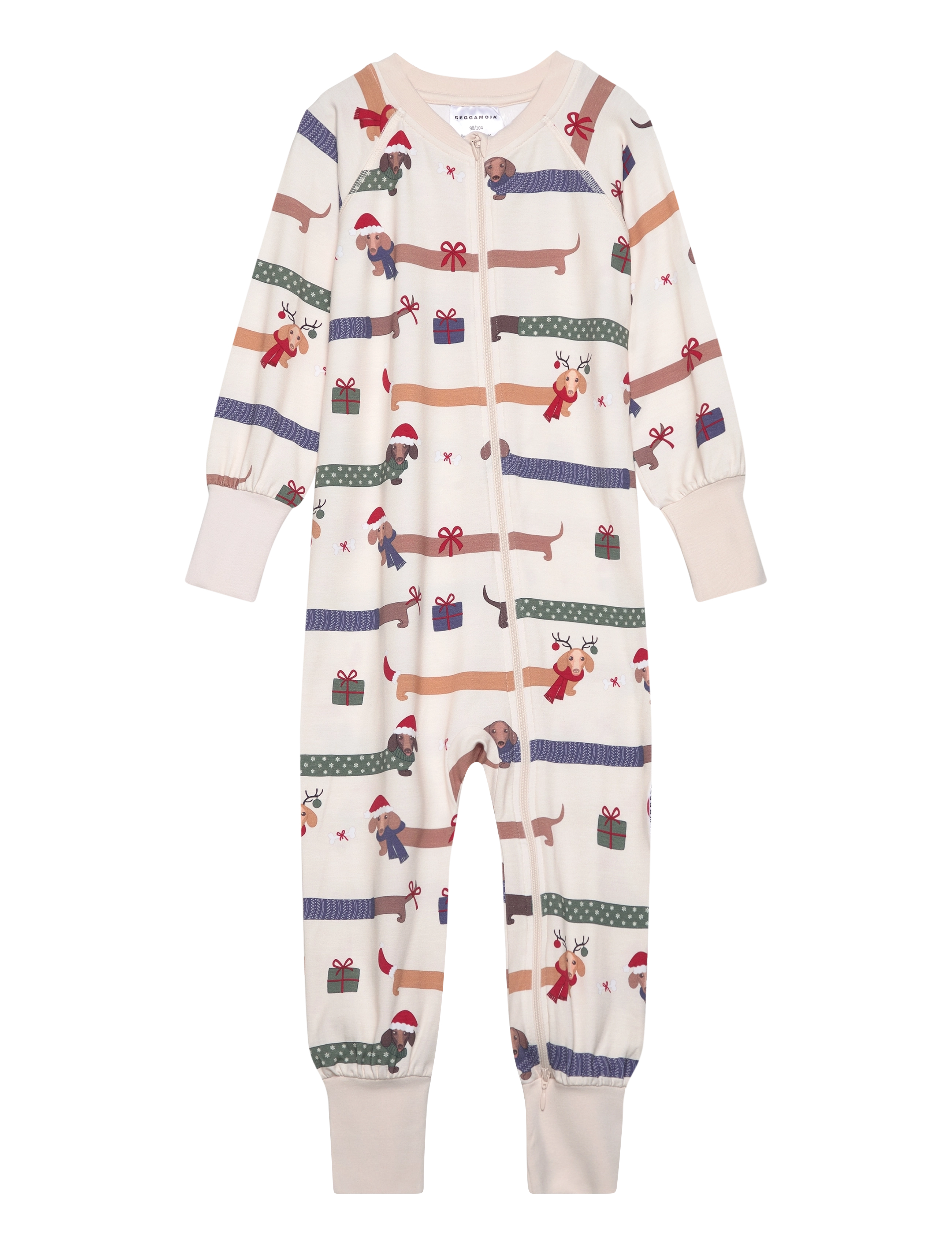 Geggamoja Bamboo two way zip pyjamas Santa dogs - Kläder - SANTA DOGS / cream