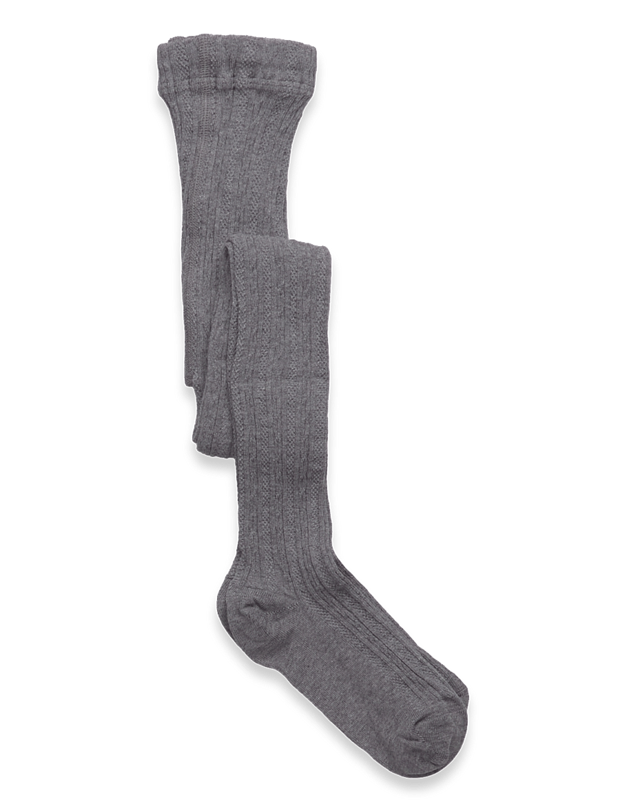Geggamoja - Cable knitted stockings Grey Melange - strumpbyxor - grey melange - 0