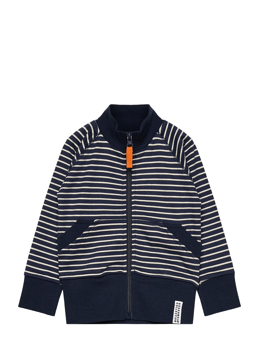 Geggamoja - Zip sweater Navy beige stripe - sweatshirts - beige - 0