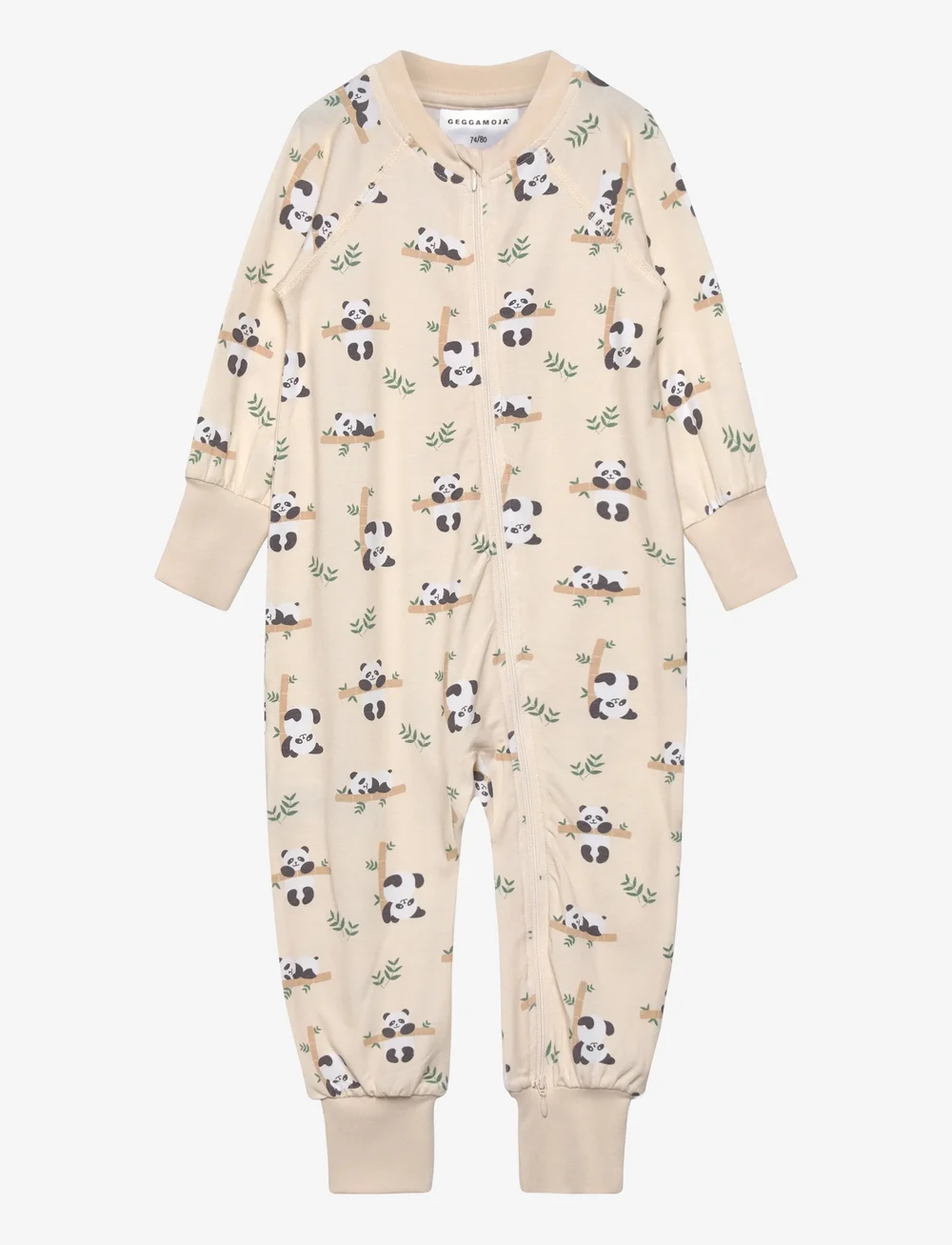 Geggamoja - Bamboo two way zip pyjamas Beige panda - schlafoveralls - beige - 0