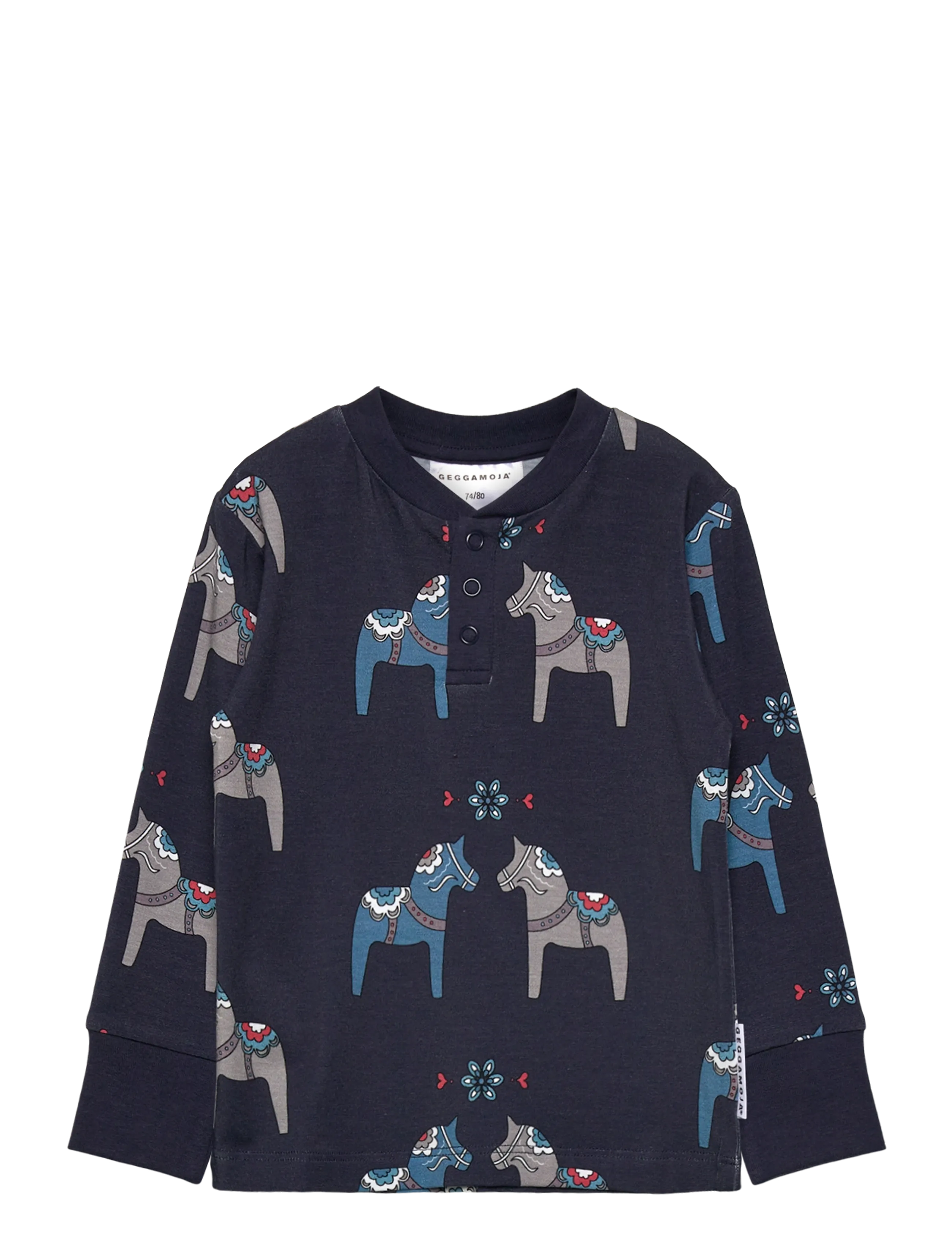 Geggamoja Bamboo Grandpa Sweater, Børn, Printet Langærmet Henley Top, Navy, Str: 74/80