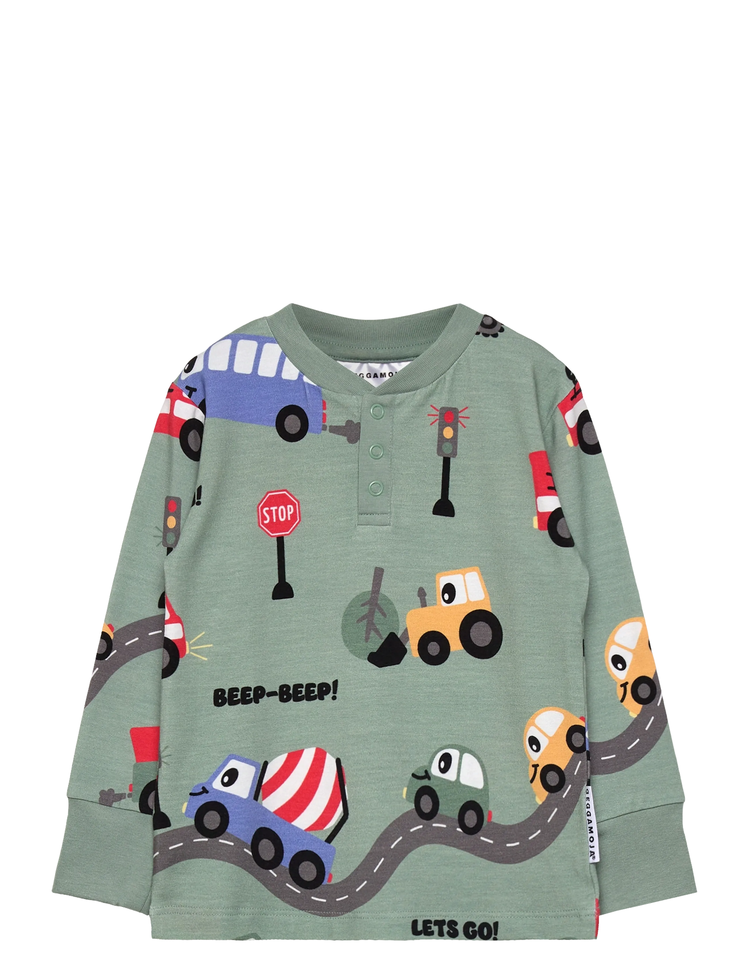 Geggamoja Bamboo Grandpa Sweater, Børn, Printet Langærmet Henley Top, Grøn, Str: 74/80