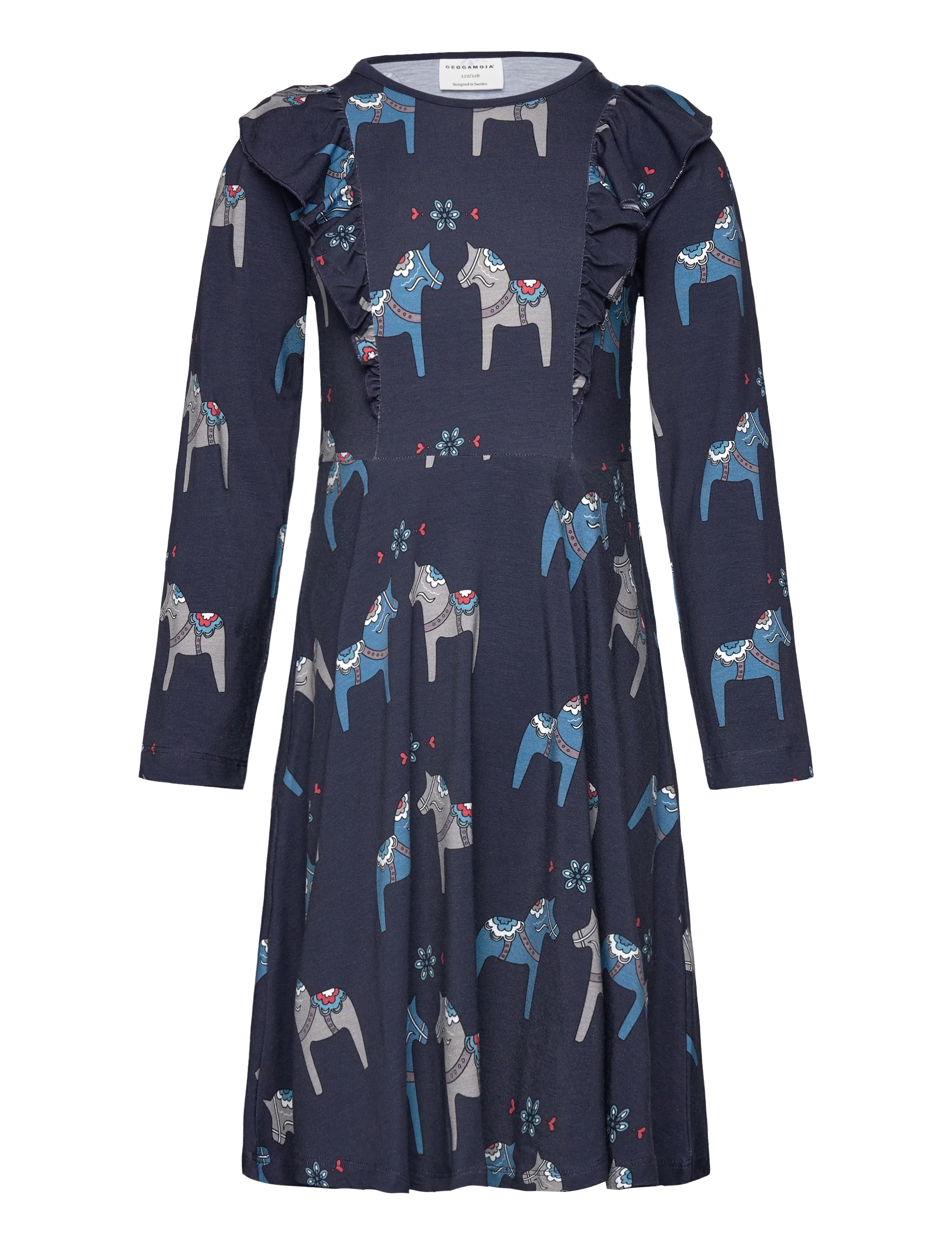 GEGGAMOJA Bamboo Flared Kleid Navy Dala Horse Navy - 122/128 - Kinder