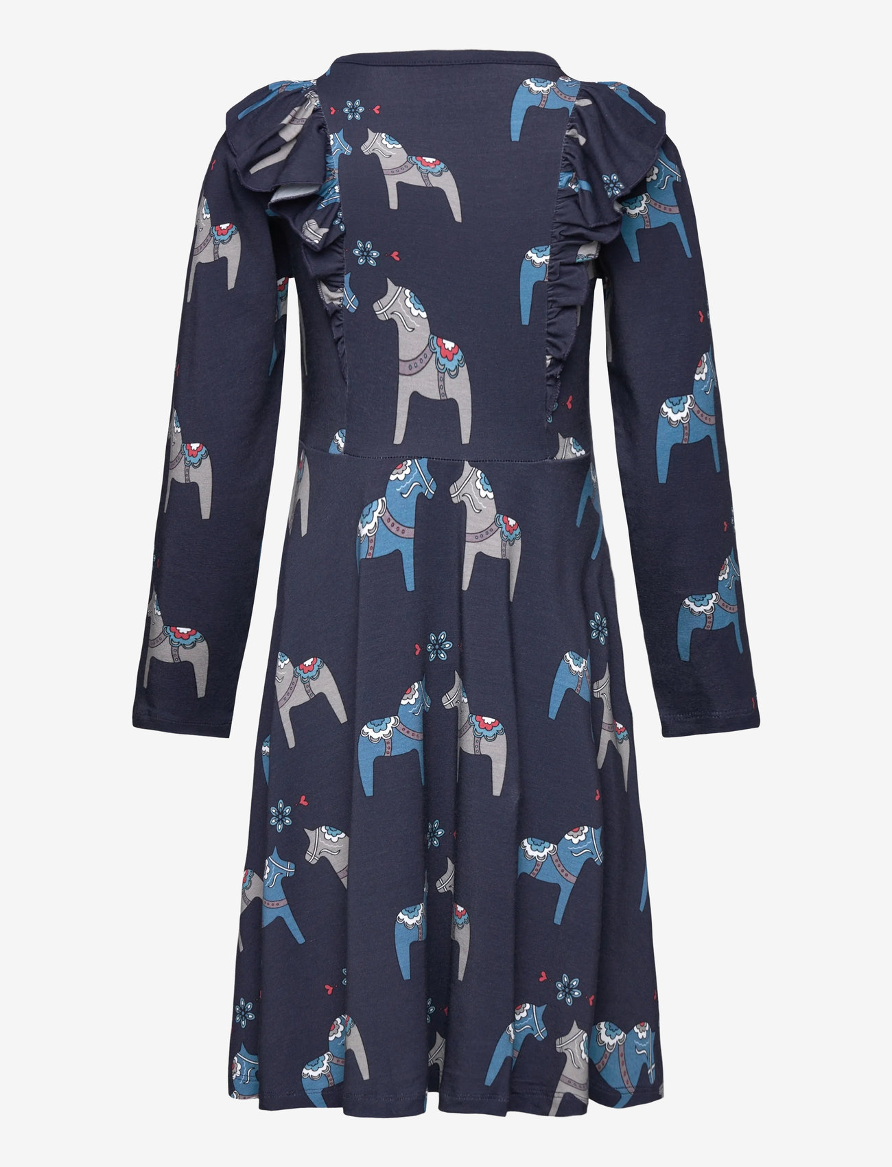 Geggamoja - Bamboo flared dress Navy Dala horse - långärmade babyklänningar - navy - 1