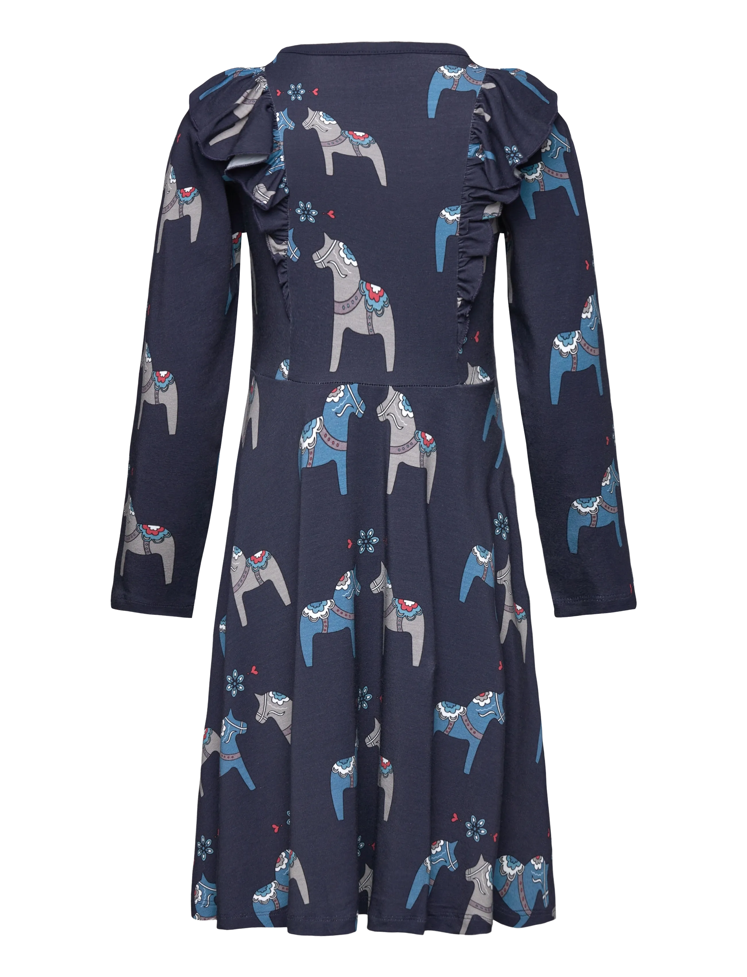 Geggamoja - Bamboo flared dress Navy Dala horse - langärmelige babykleider - navy - 1
